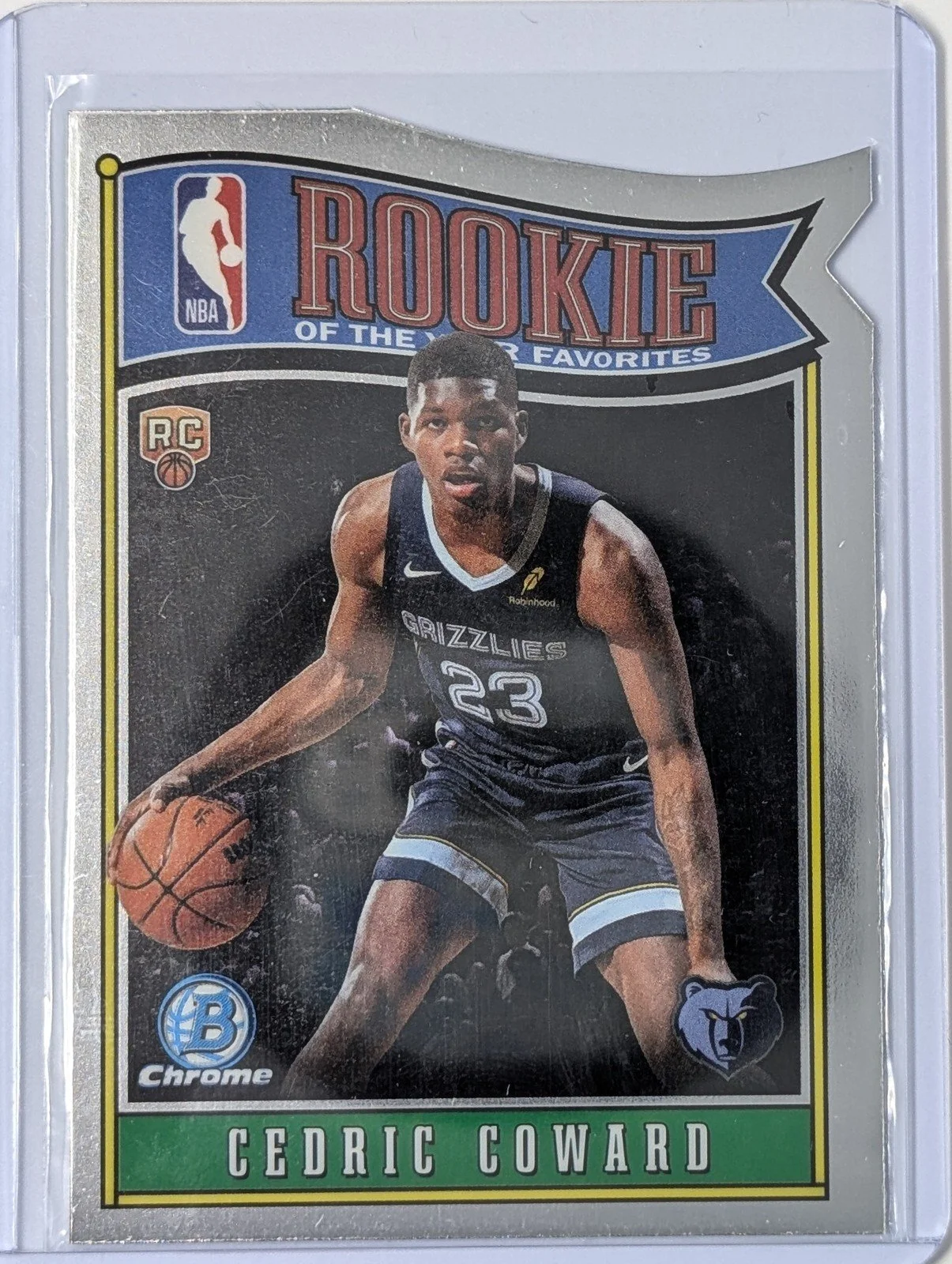 Front of 2025-26 Bowman #RY-11 Cedric Coward Rookie Of The Year Favorites Die Cut