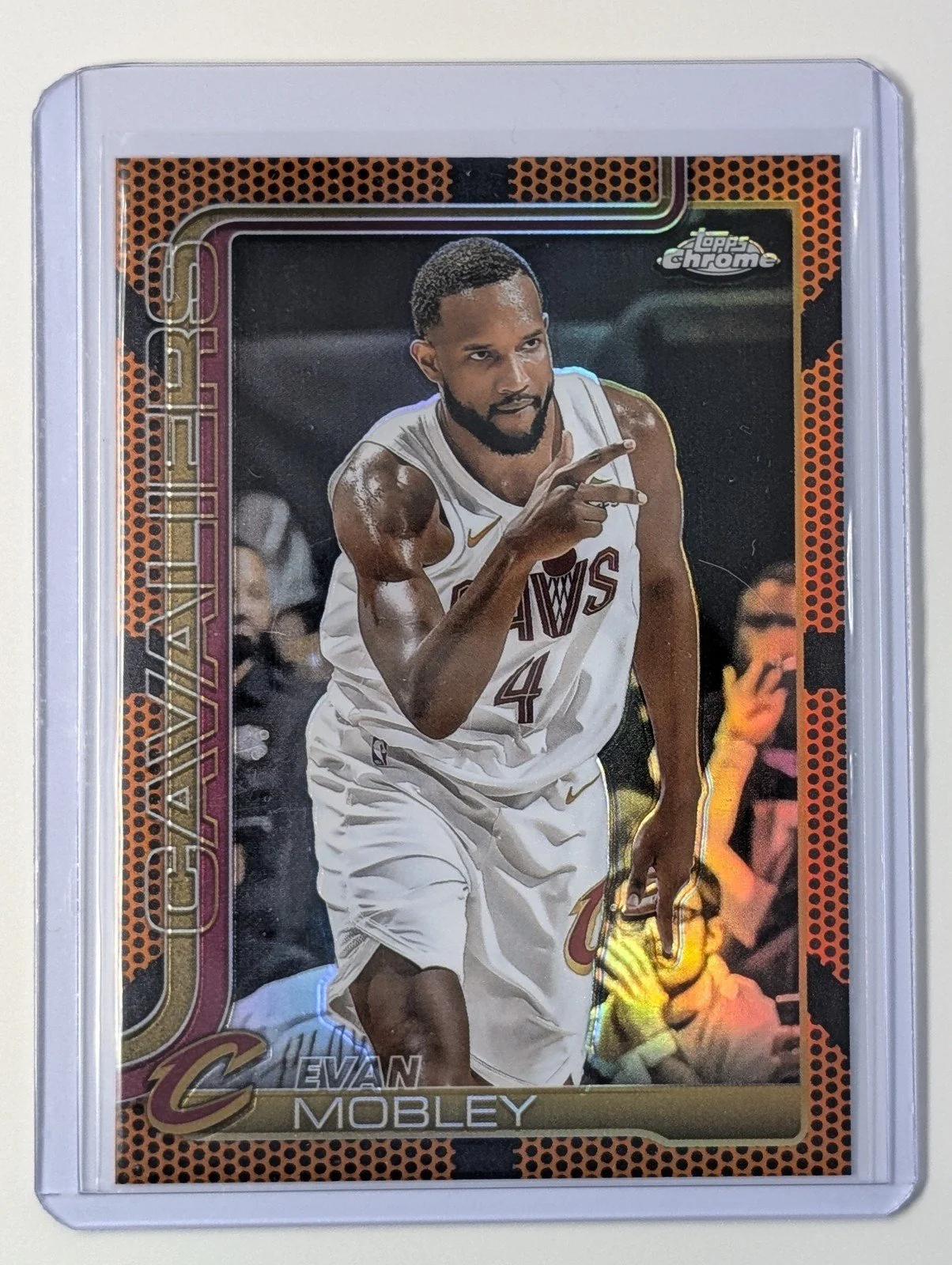 Front of 2025-26 Topps Chrome #67 Evan Mobley Basketball Refractor