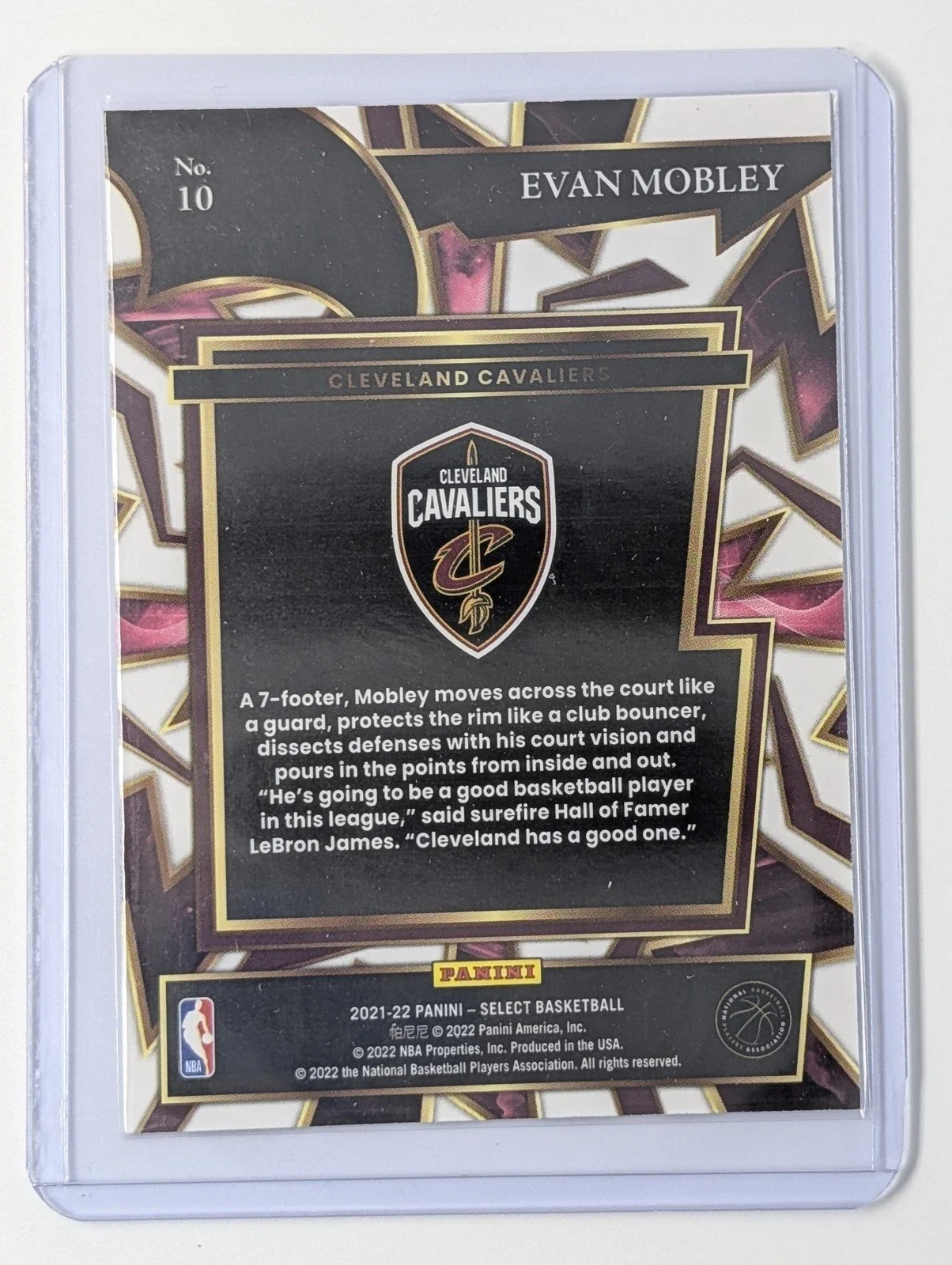 Back of 2021-22 Panini Select #10 Evan Mobley Turbo Charged