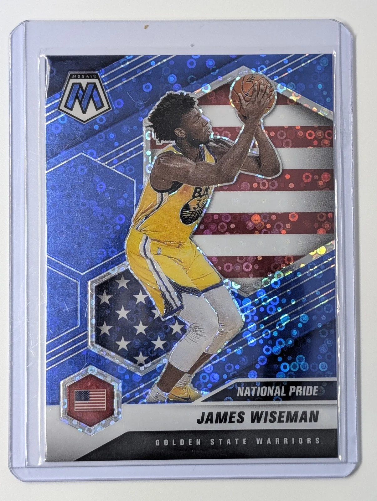 Front of 2020-21 Panini Mosaic #260 James Wiseman Mosaic Fast Break Blue #/85