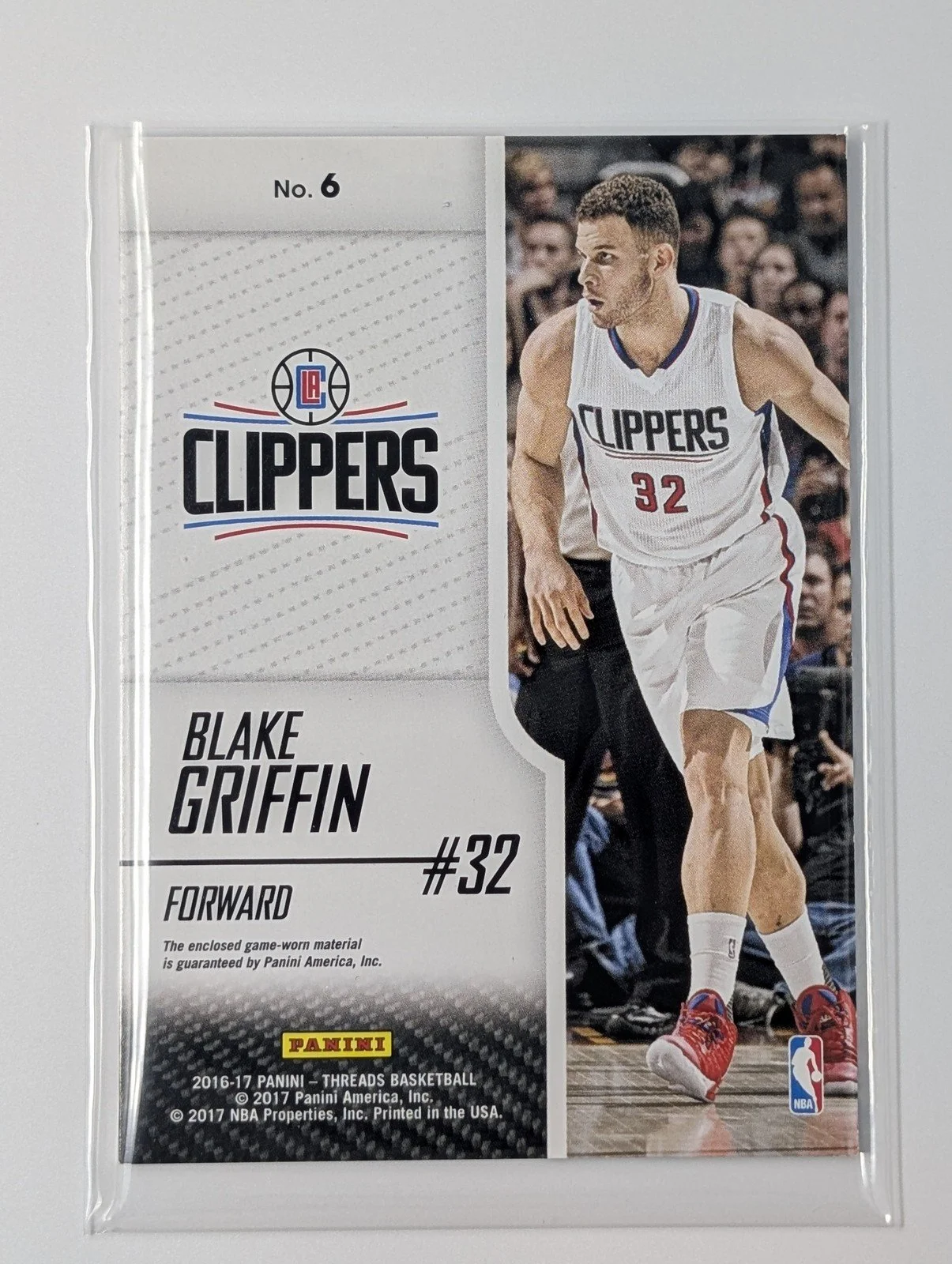 Back of 2016-17 Panini Threads #6 Blake Griffin Authentic Threads