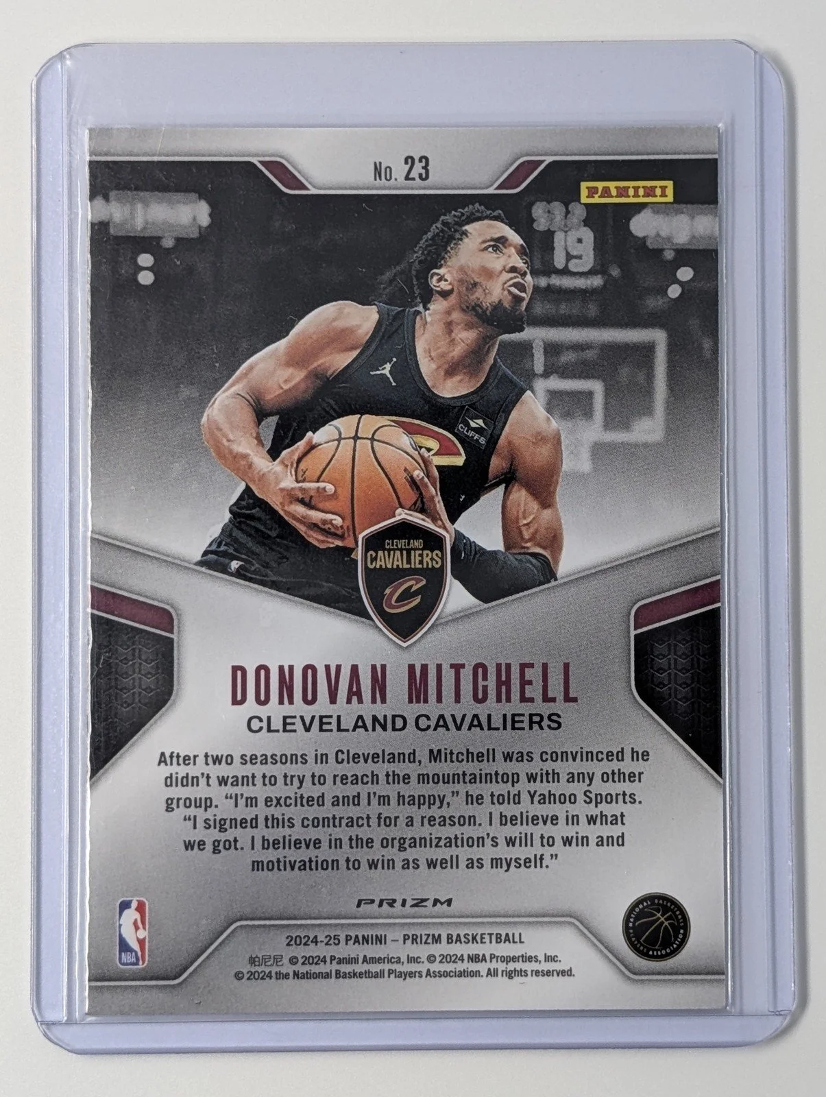 Back of 2024-25 Panini Prizm #23 Donovan Mitchell Dominance Prizms Green