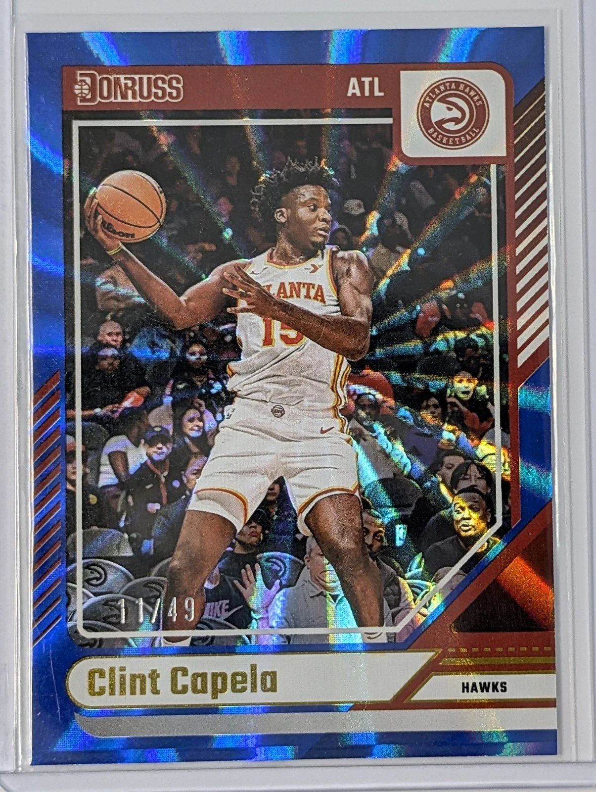 Front of 2024-25 Donruss #142 Clint Capela Blue Laser #/49
