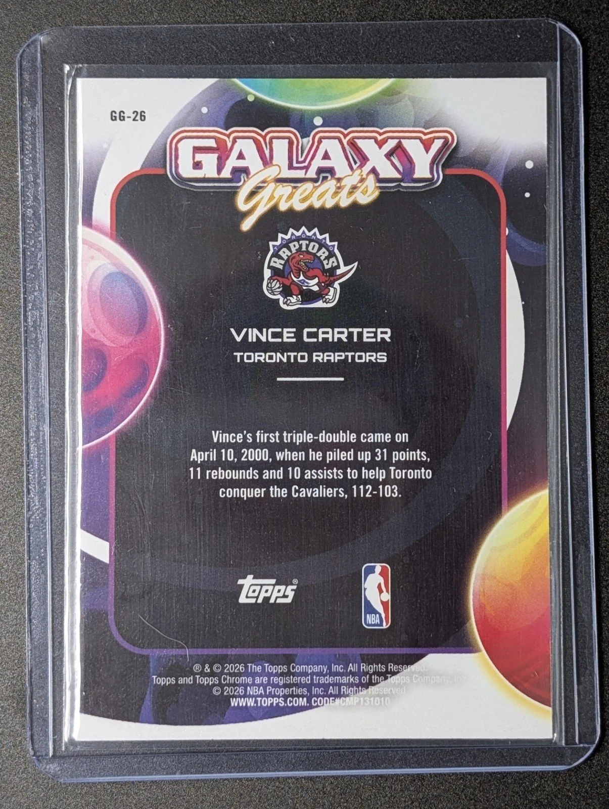 Back of 2025-26 Topps Chrome Cosmic #GG-26 Vince Carter Galaxy Greats