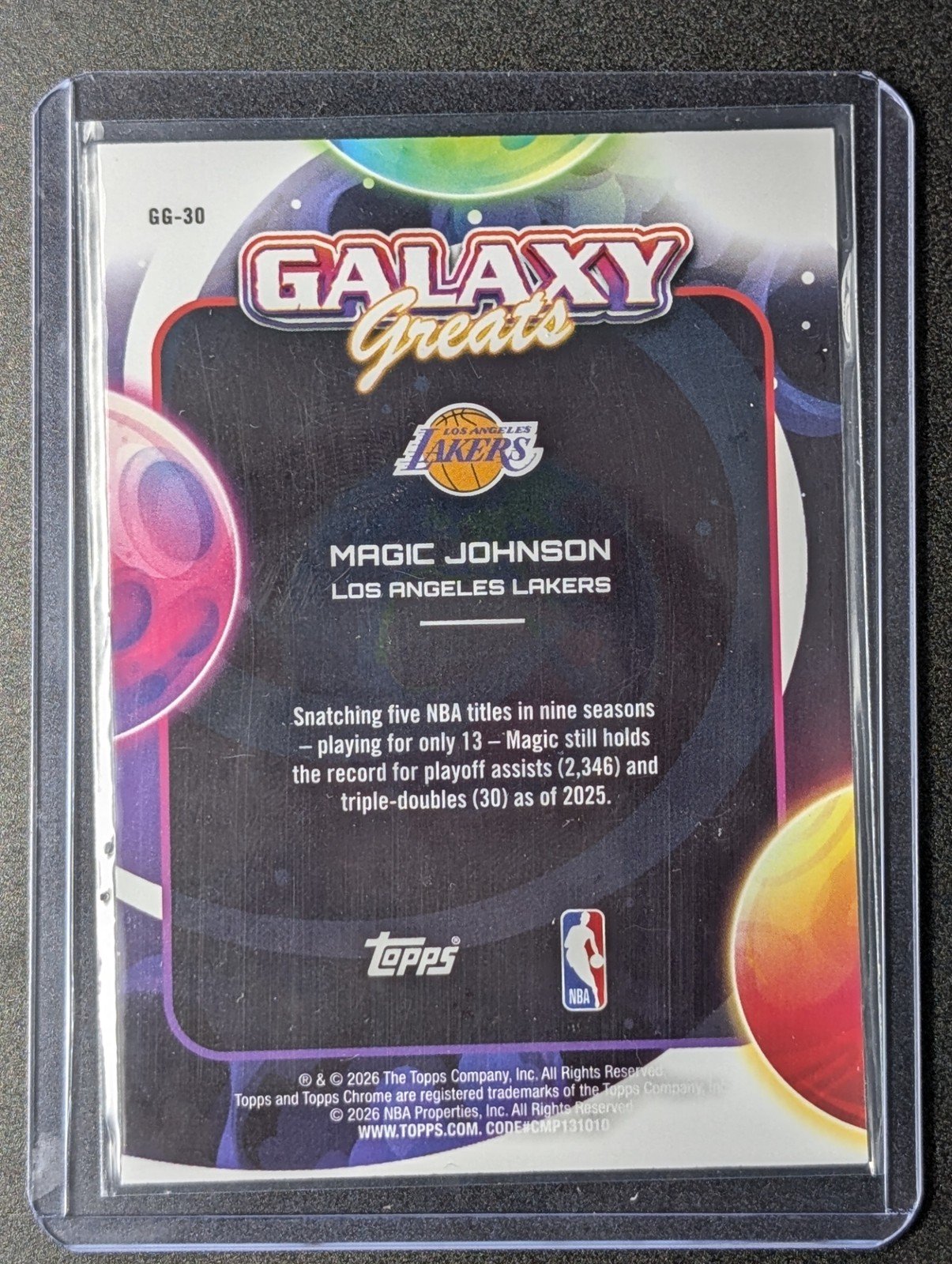 Back of 2024-25 Topps Chrome Cosmic #GG-30 Magic Johnson Galaxy Greats