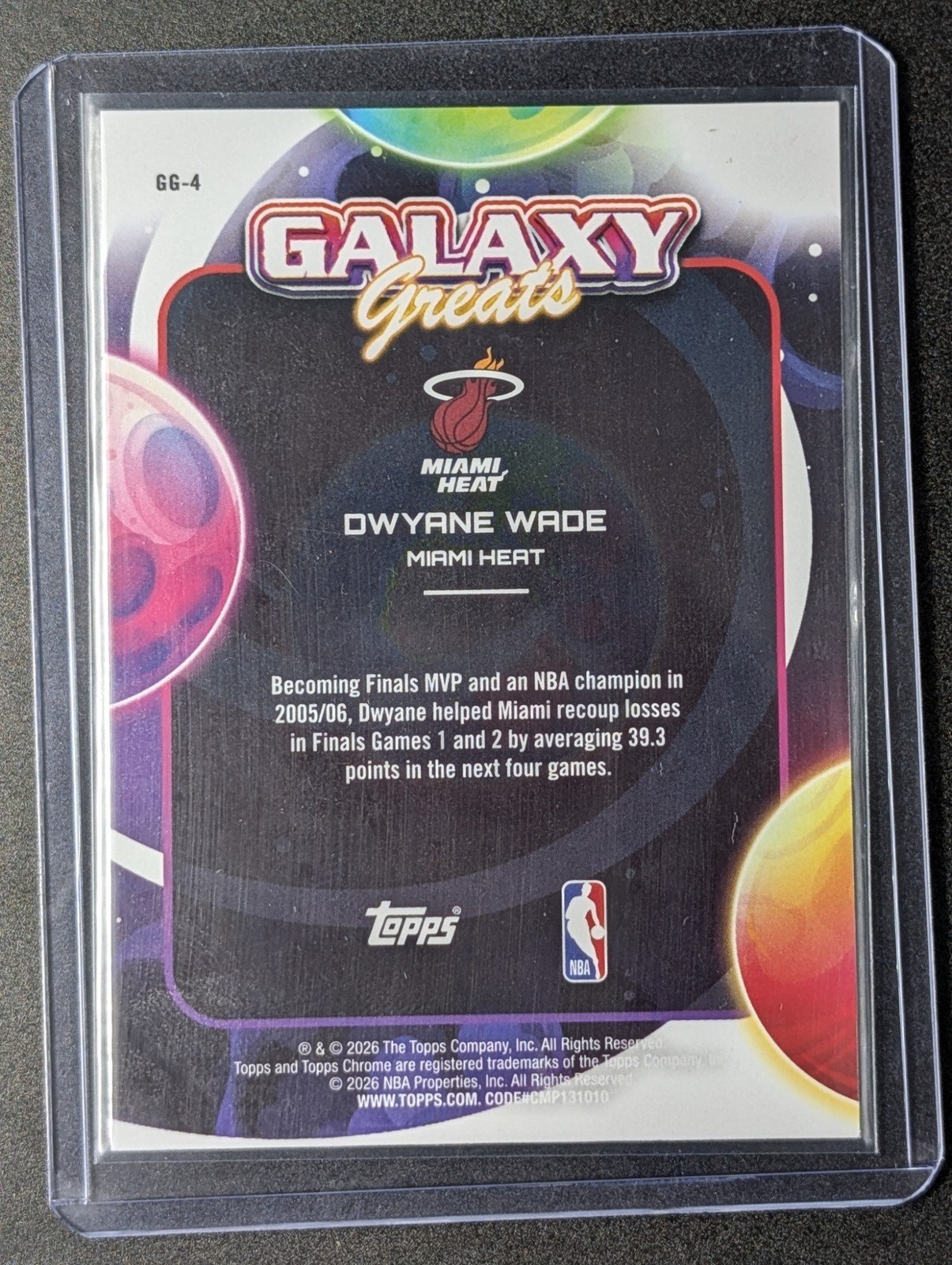 Back of 2025-26 Topps Cosmic Chrome Dwayne Wade Galaxy Greats GG-4