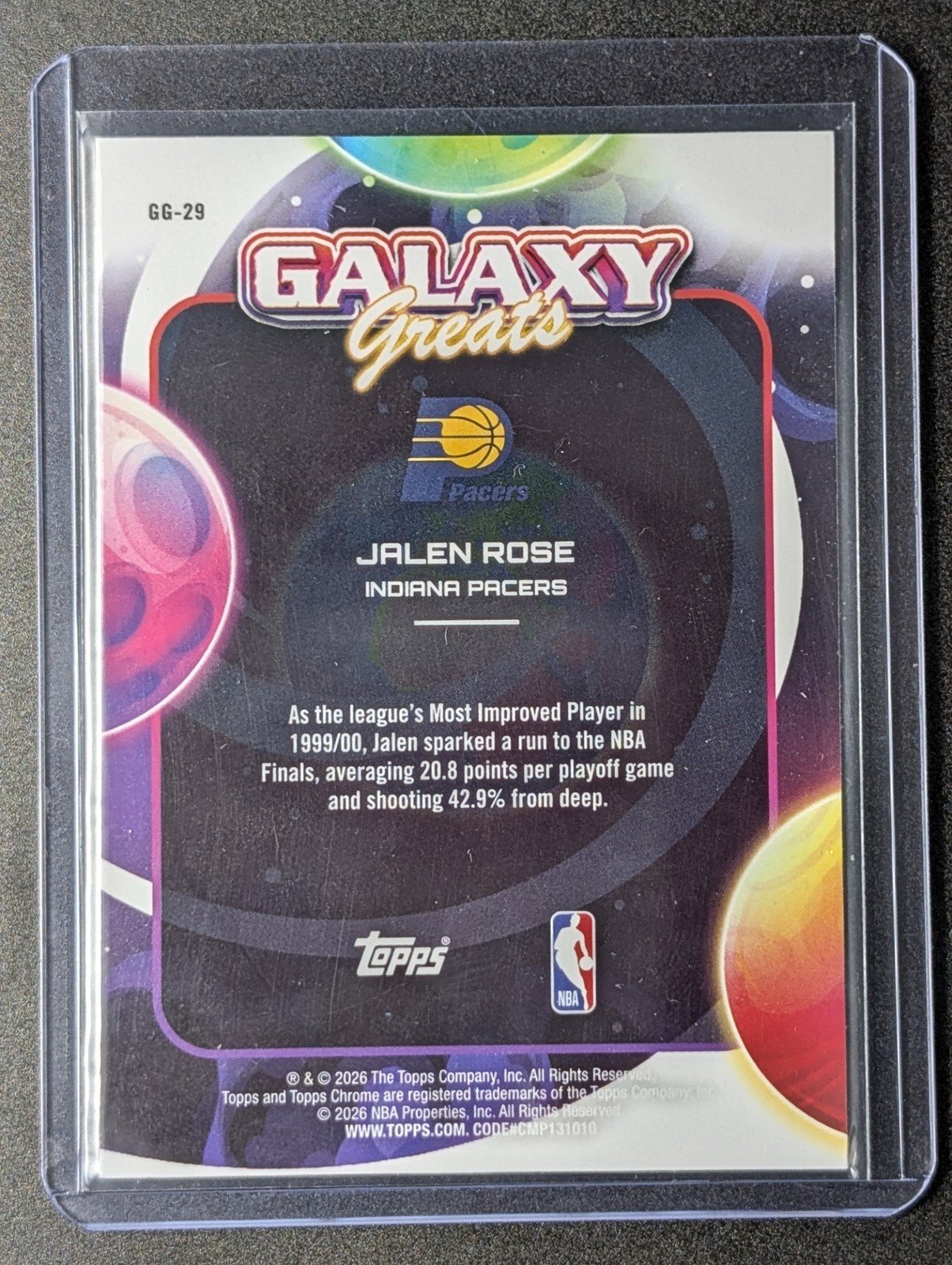 Back of 2025-26 Topps Chrome Cosmic Jalen Rose #GG-29 Galaxy Greats