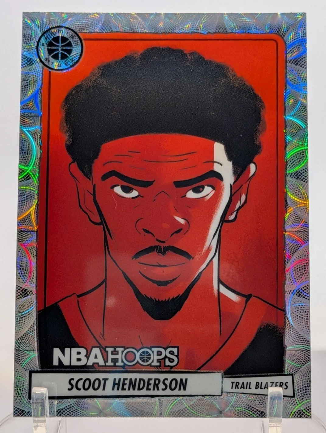Front of 2023-24 Hoops Premium Stock #19 Scoot Henderson Presentations Premium Prizm SSP