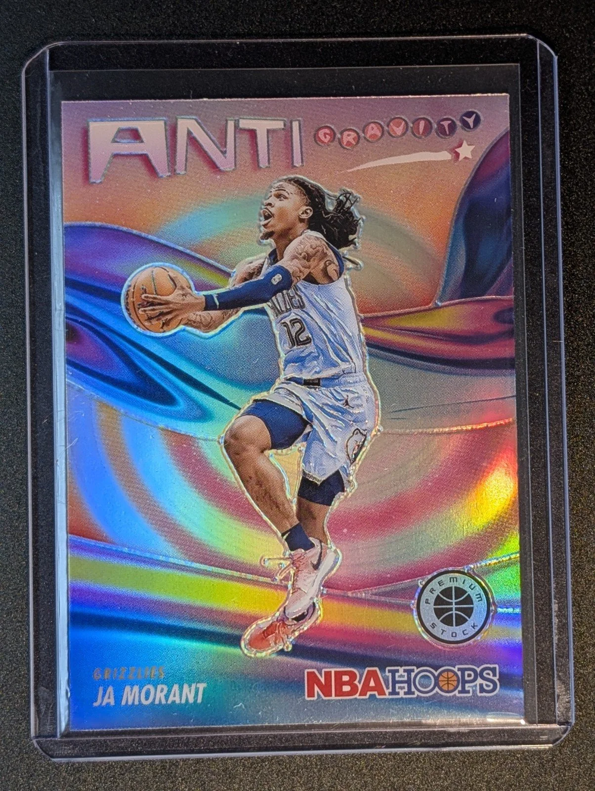 Front of 2023-24 Hoops Premium Stock #19 Ja Morant Anti Gravity Silver Prizm