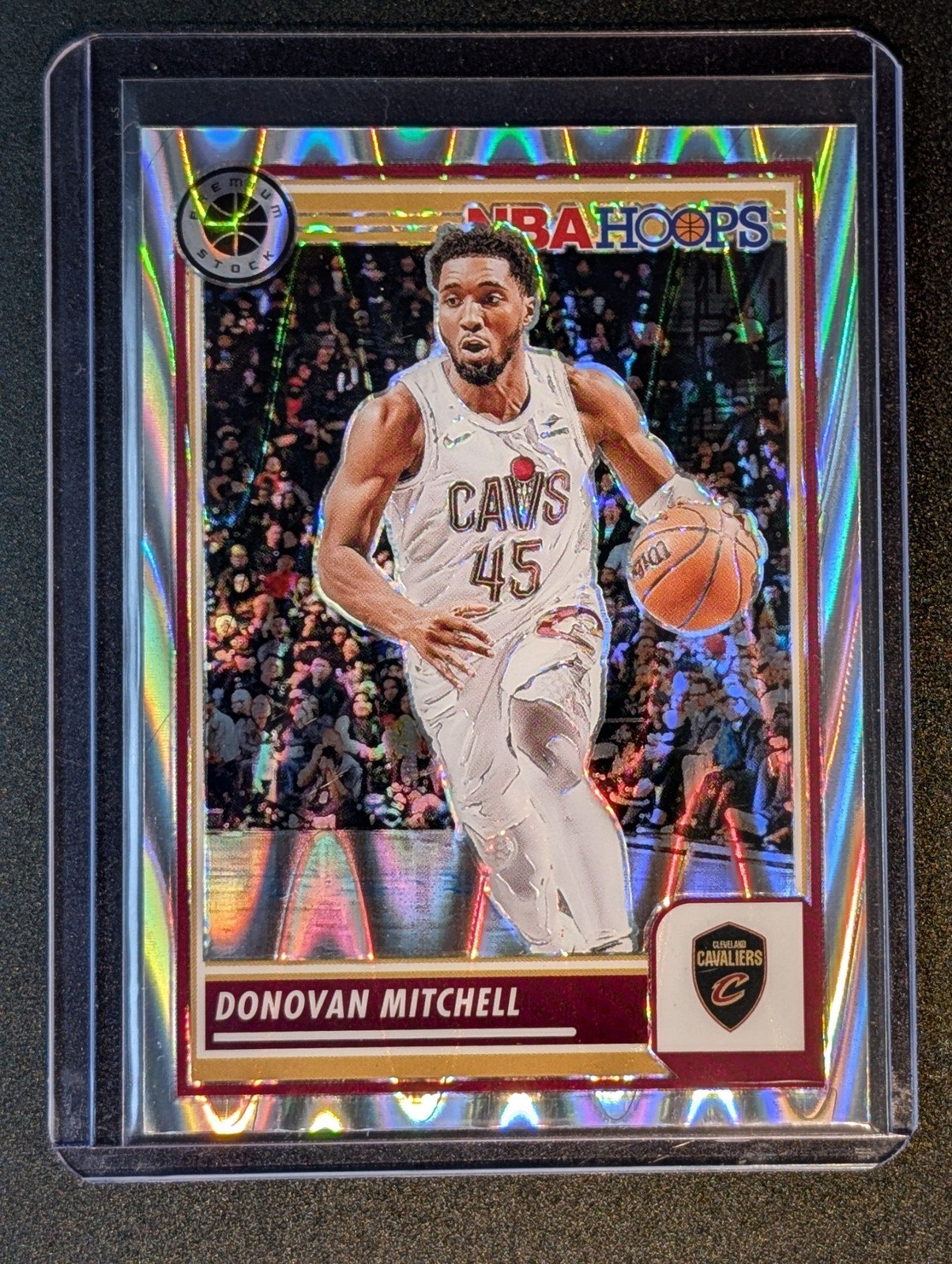 Front of 2023-24 Hoops Premium Stock #36 Donovan Mitchell Seismic Prizm
