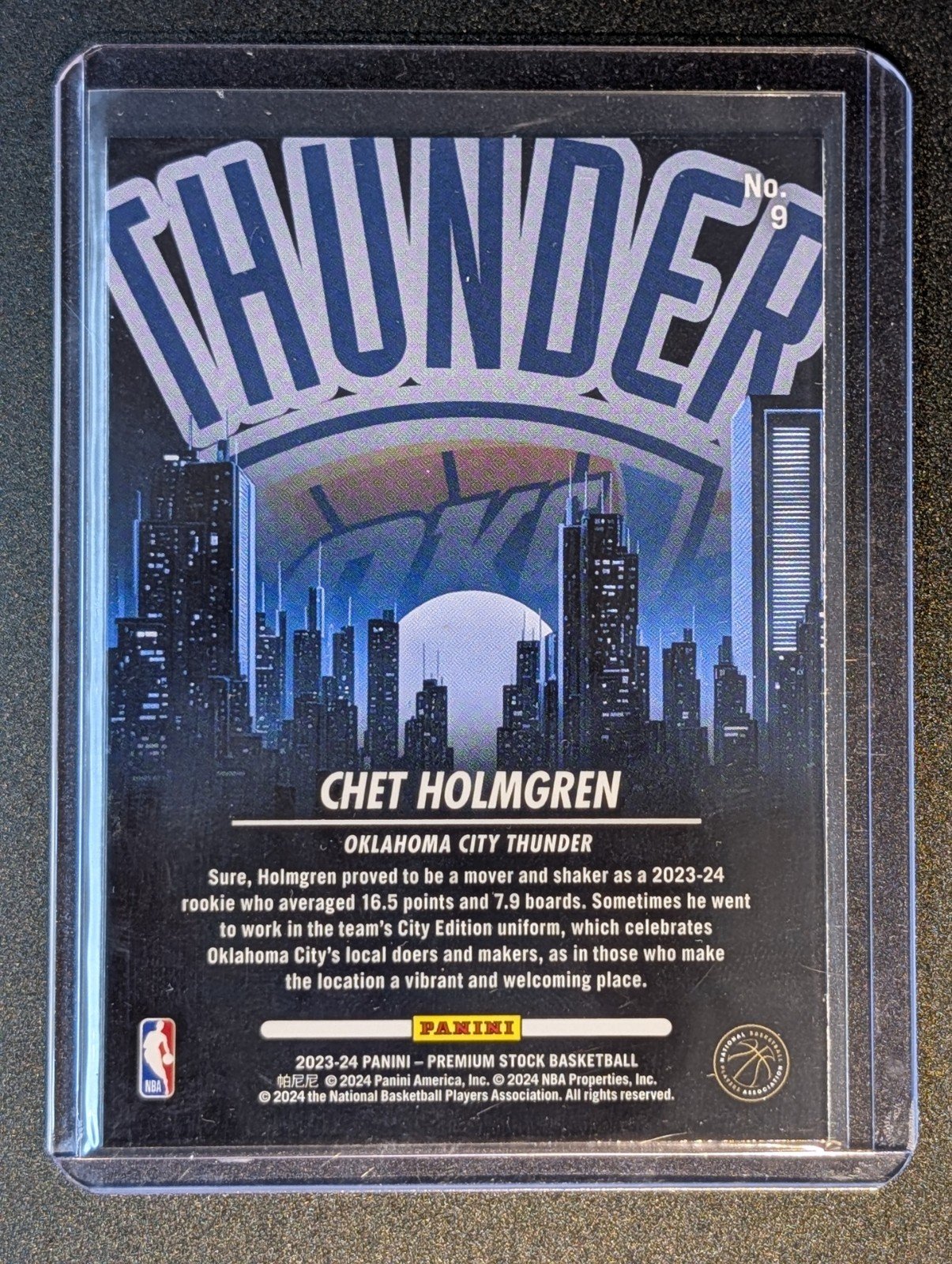 Back of 2023-24 Hoops Premium Stock #9 Chet Holmgren City Edition
