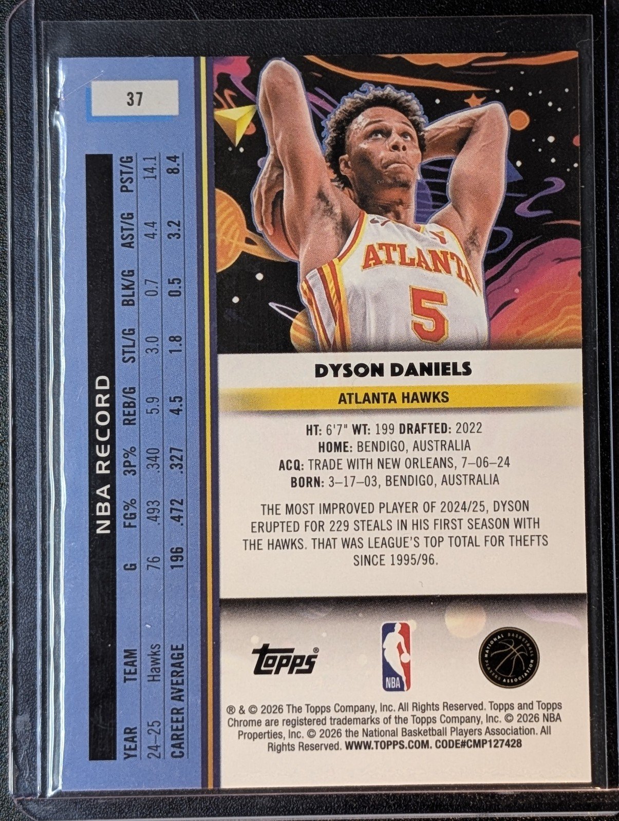 Back of 2025-26 Topps Chrome Cosmic #37 Dyson Daniels