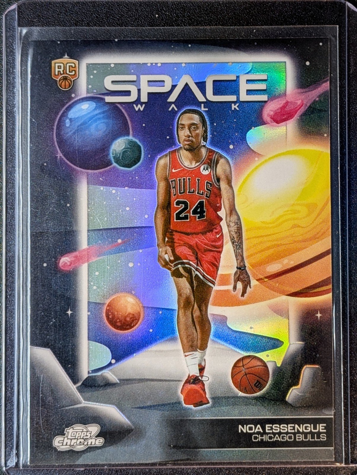 Front of 2025 Topps Cosmic Chrome Noa Essengue Space Walk REFRACTOR RC SW-15
