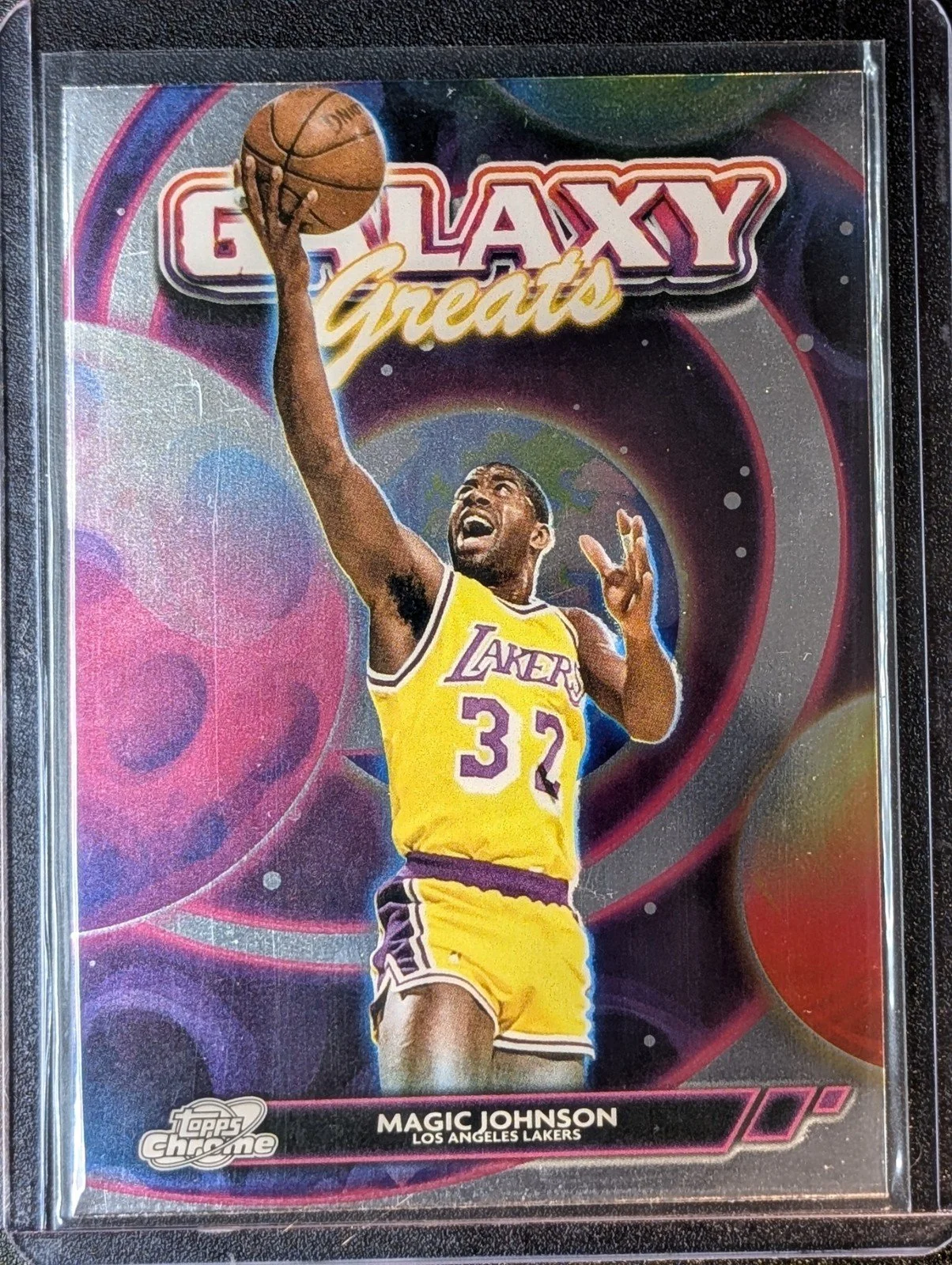 Front of 2025-26 Topps Chrome Cosmic #GG-30 Magic Johnson Galaxy Greats