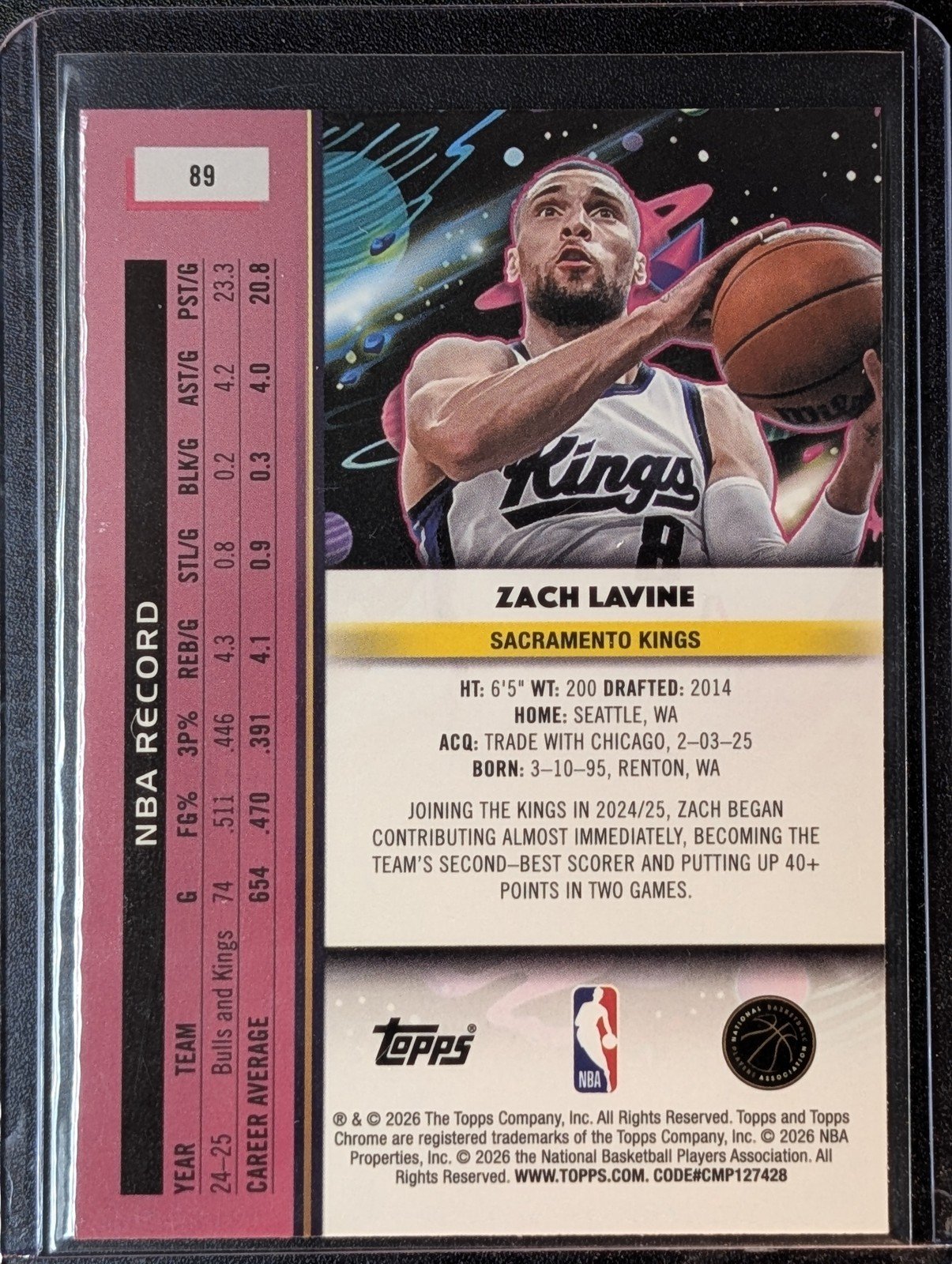 Back of 2025-26 Topps Chrome Cosmic #89 Zach Lavine