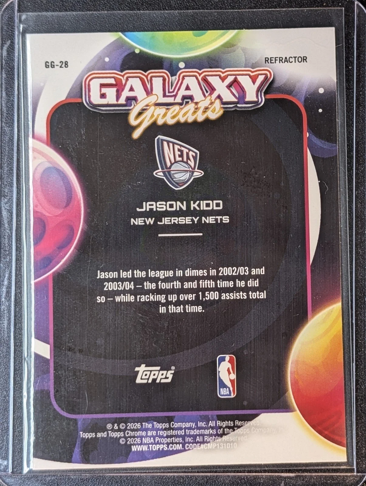 Back of 2025-26 Topps Chrome Cosmic #GG-28 Jason Kidd Galaxy Greats Refractors