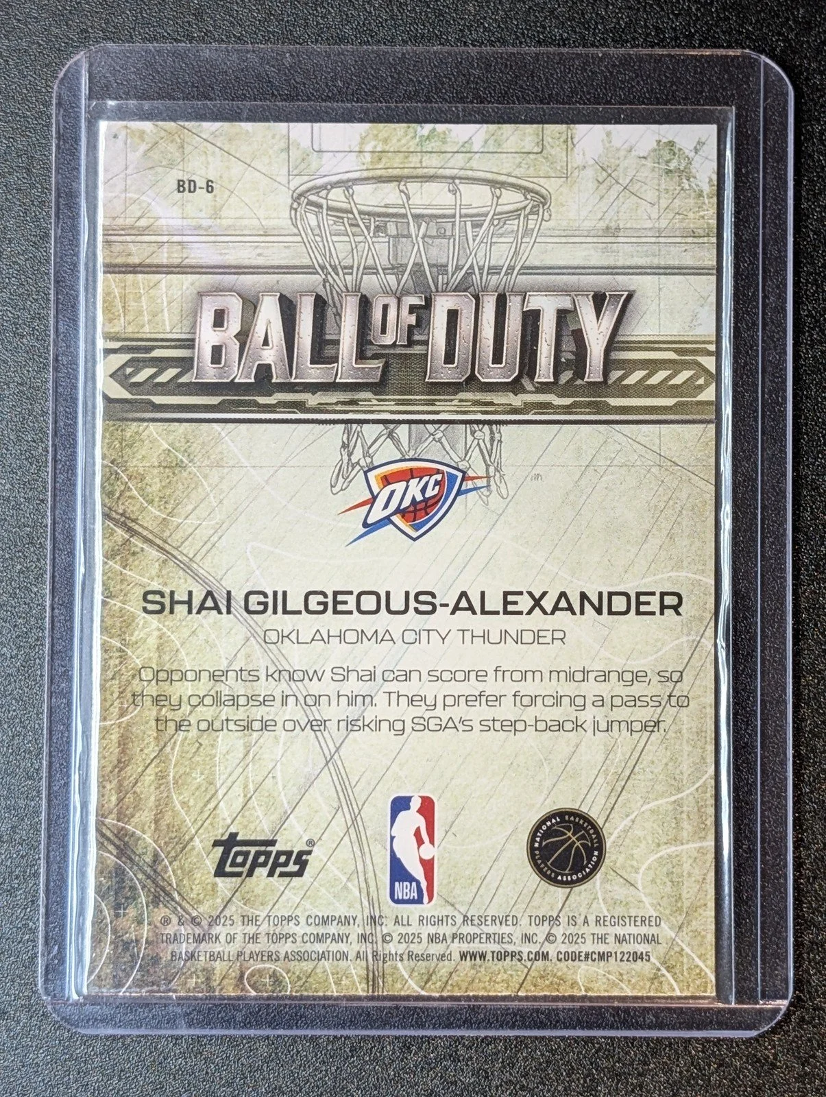Back of 2025-26 Topps Chrome #BD-6 Shai Gilgeous-Alexander Ball of Duty