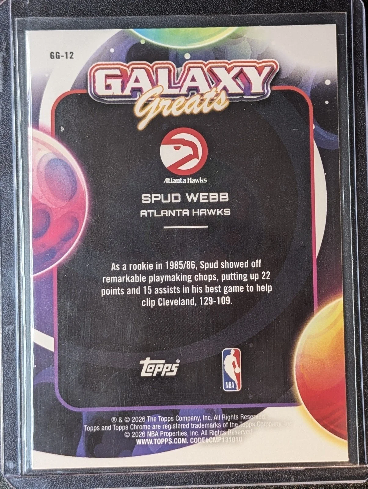 Back of 2025-26 Topps Chrome Cosmic #GG-12 Spud Webb Galaxy Greats