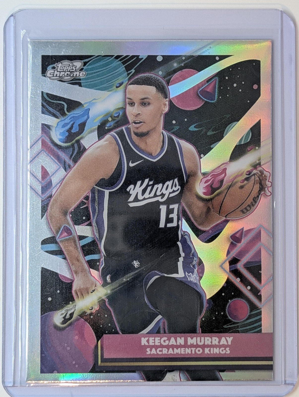 Front of 2025-26 Topps Chrome Cosmic #23 Keegan Murray refractor