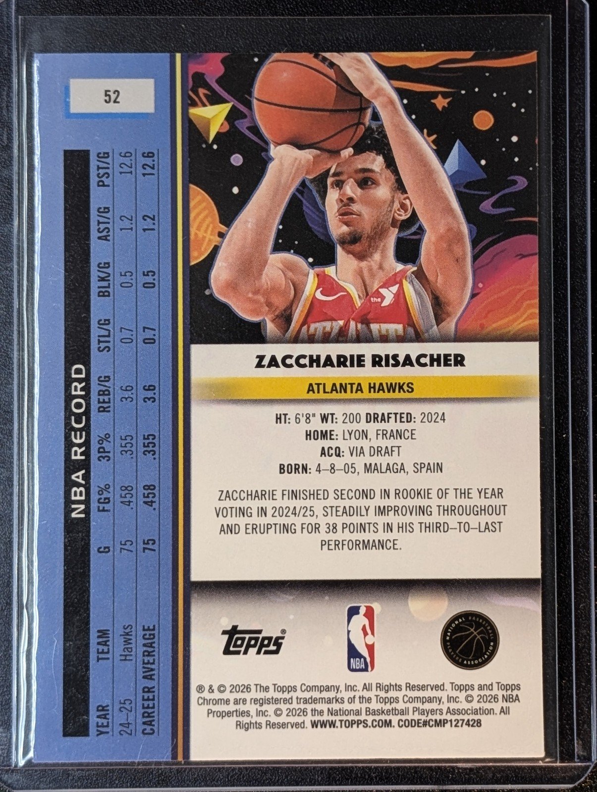 Back of 2025-26 Topps Chrome Cosmic #52 Zaccharie Risacher