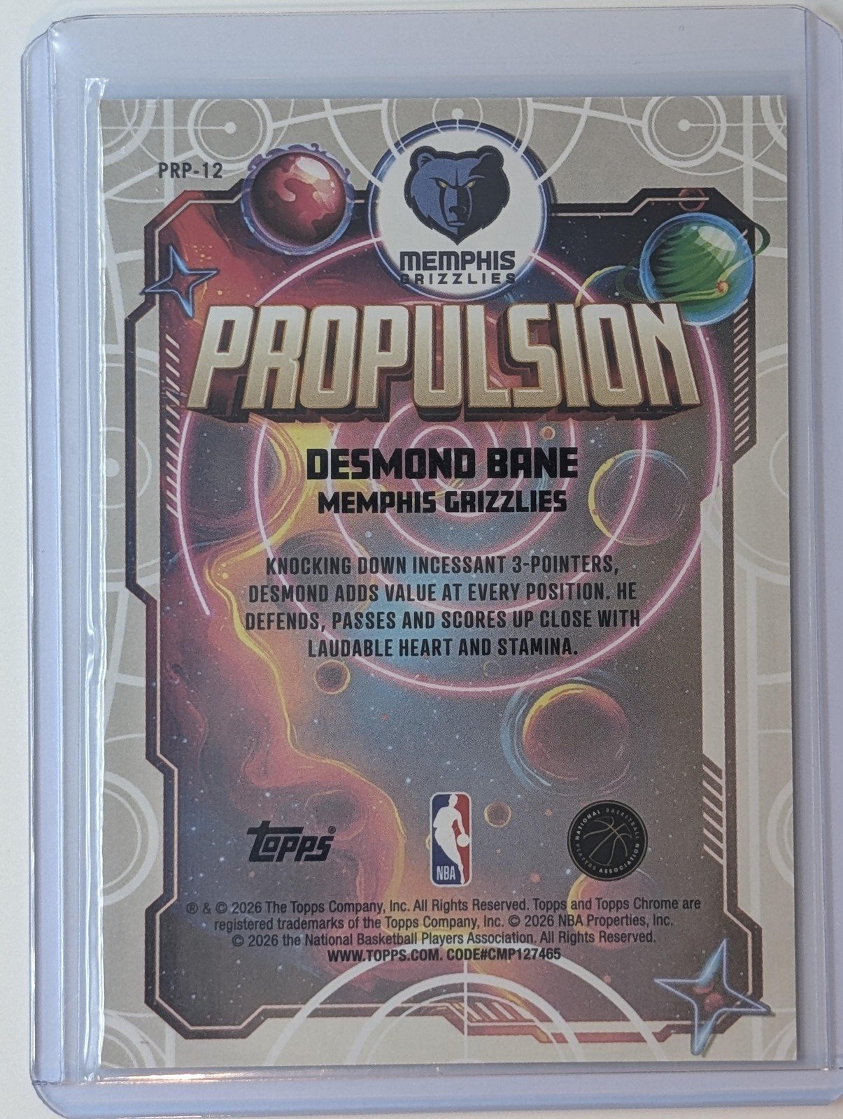 Back of 2025-26 Topps Chrome Cosmic #PRP-12 Desmond Bane Propulsion