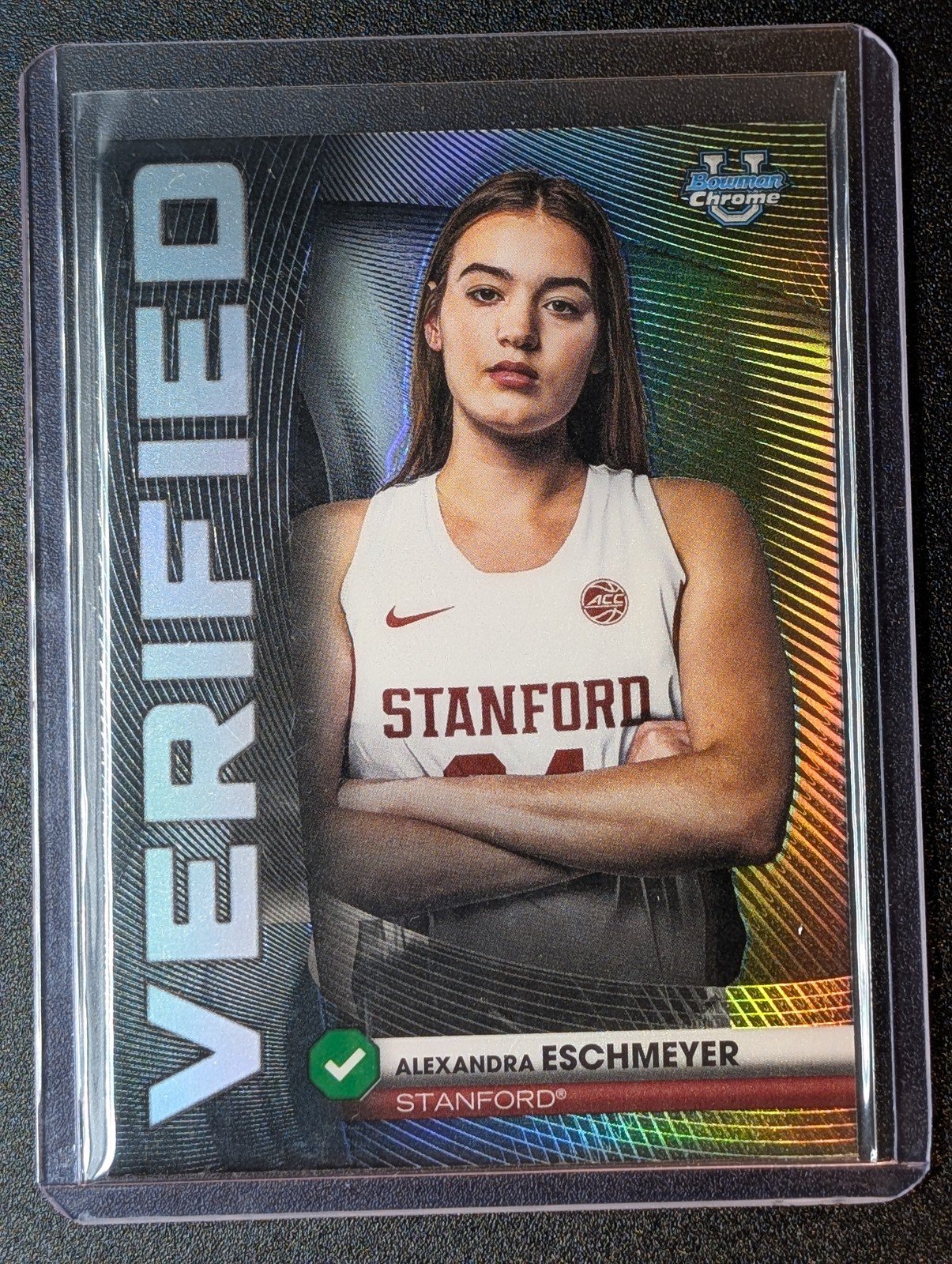 Front of 2025-26 Bowman #BV-23 Alexandra Eschmeyer Bowman Verified Refractor