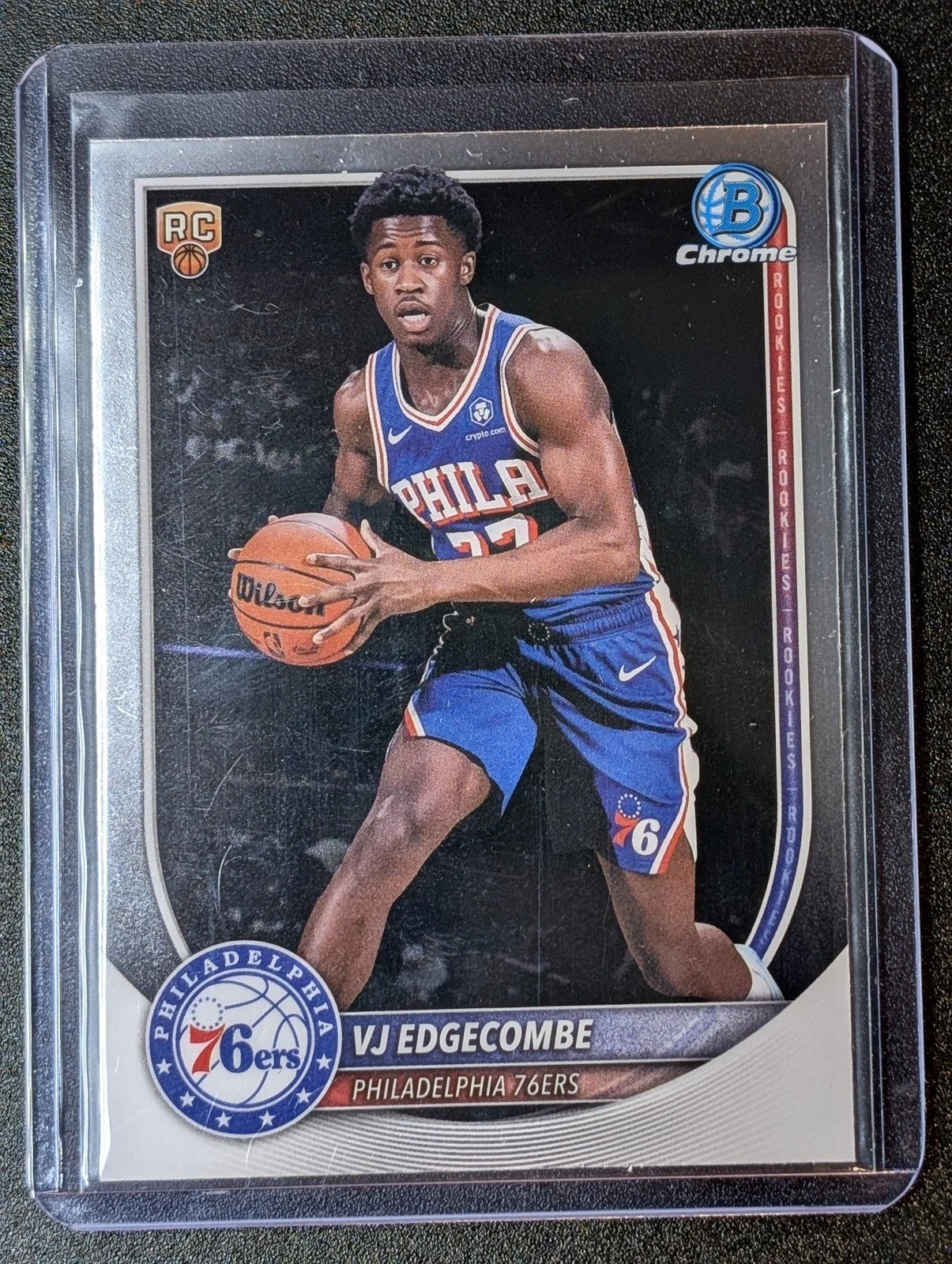 Front of 2025-26 Bowman #BCV-3 VJ Edgecombe Chrome