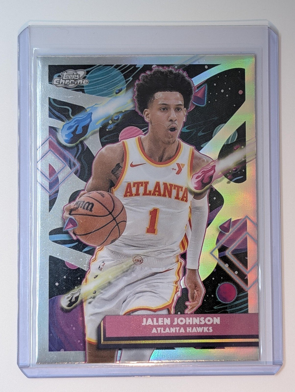 Front of 2025-26 Topps Chrome Cosmic #29 Jalen Johnson refractor