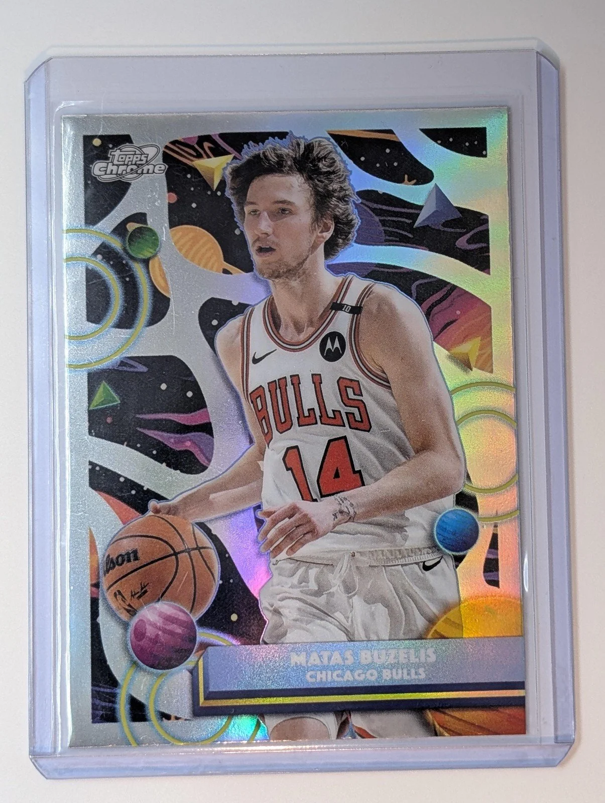 Front of 2025-26 Topps Chrome Cosmic #55 Matas Buzelis reractor