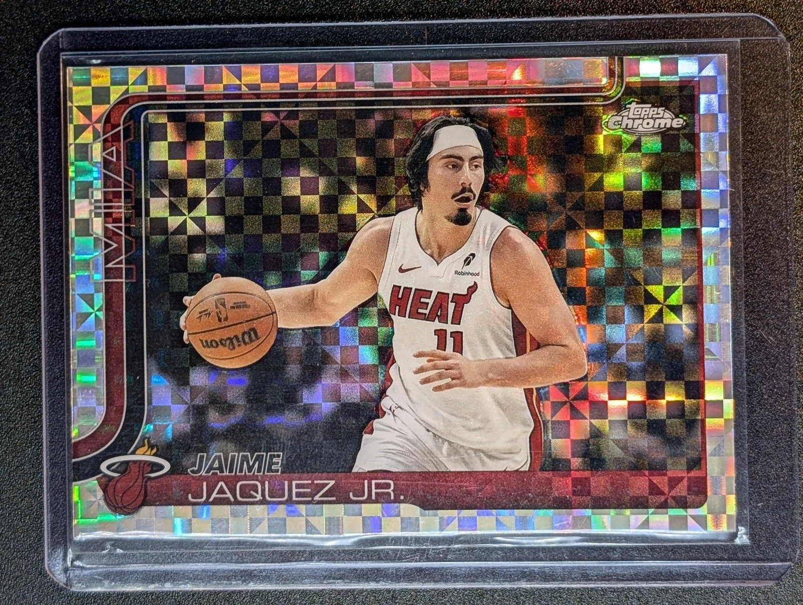 Front of 2025-26 Topps Chrome #161 Jaime Jaquez Jr. X-Fractor