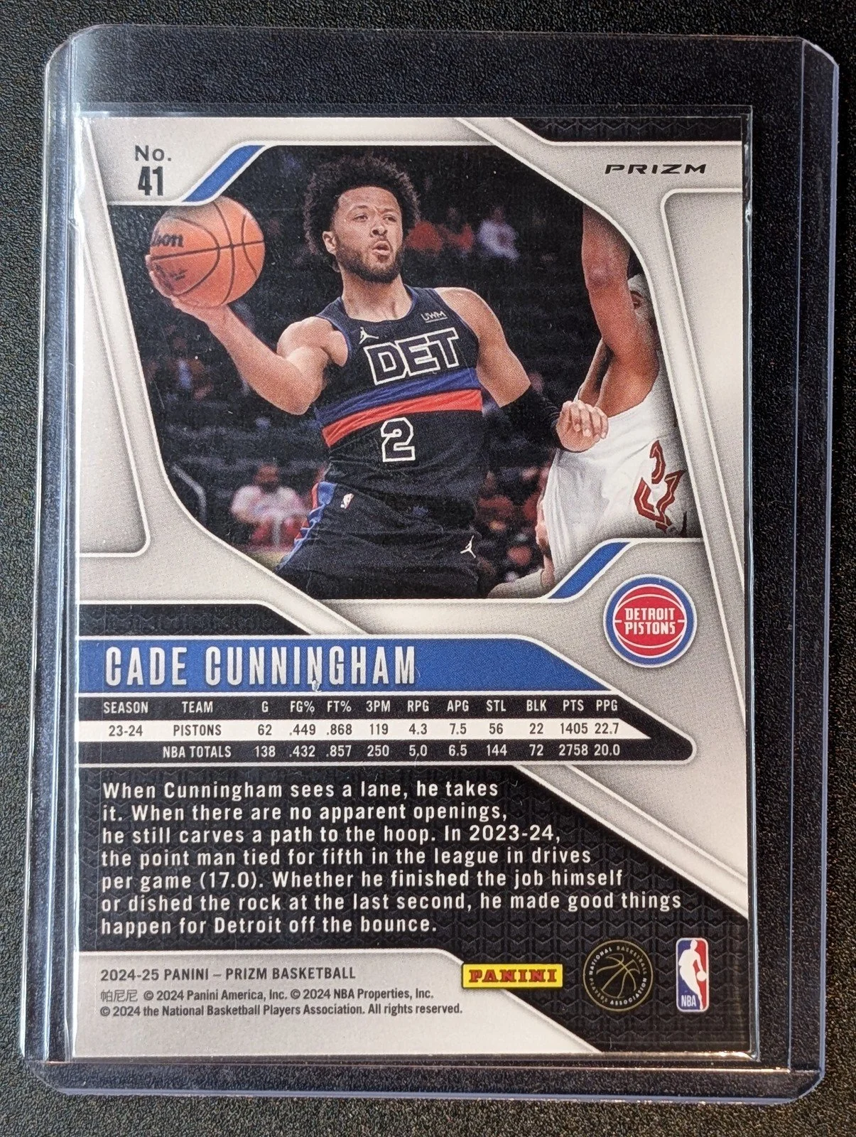 Back of 2024-25 Panini Prizm #41 Cade Cunningham Prizms Green