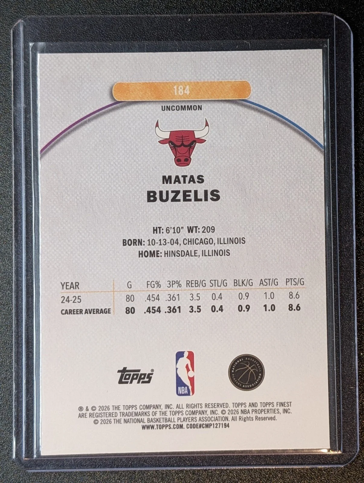 Back of 2025-26 Finest #184 Matas Buzelis