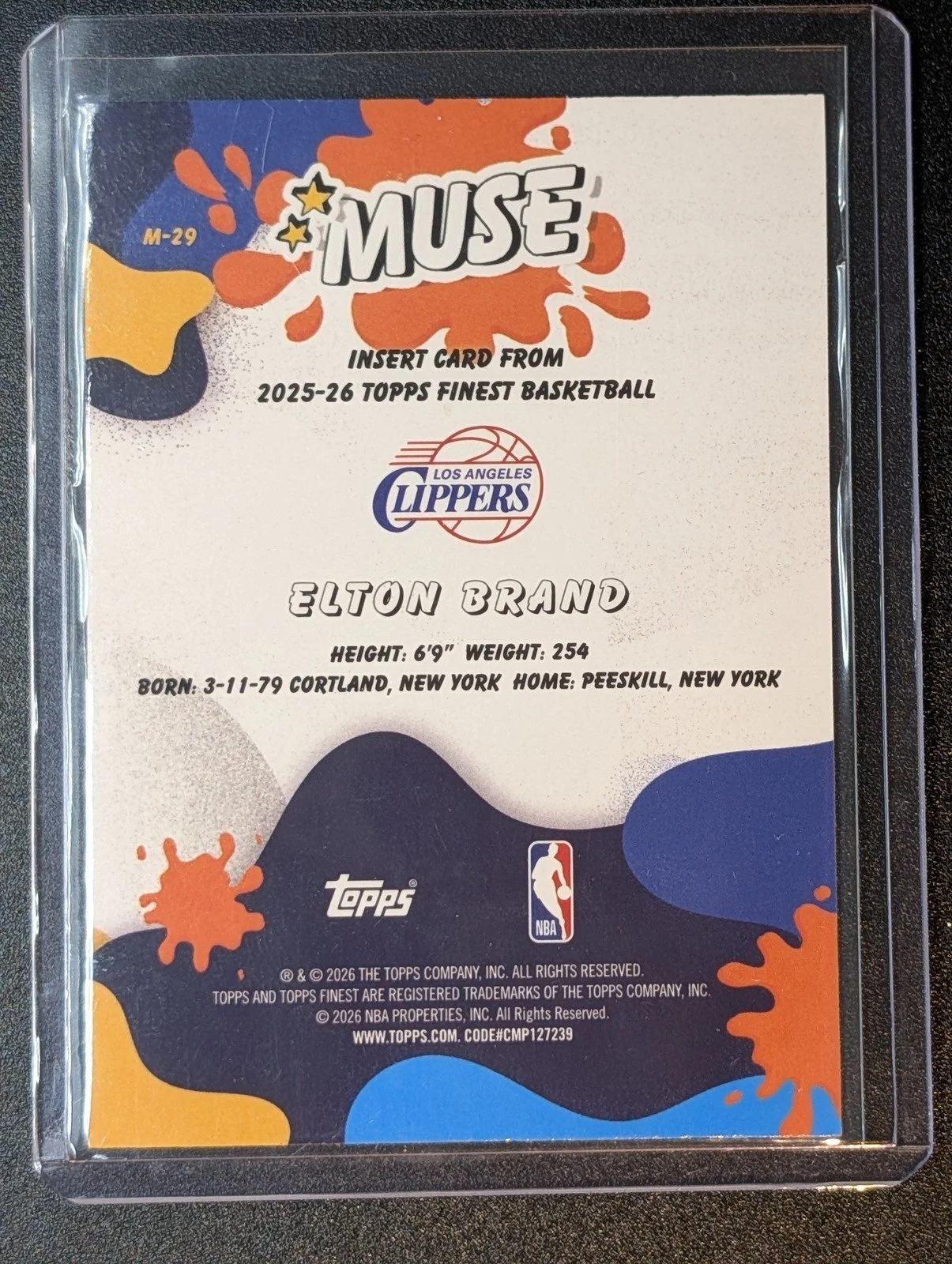 Back of 2025-26 Finest #M-29 Elton Brand Muse X-Fractor