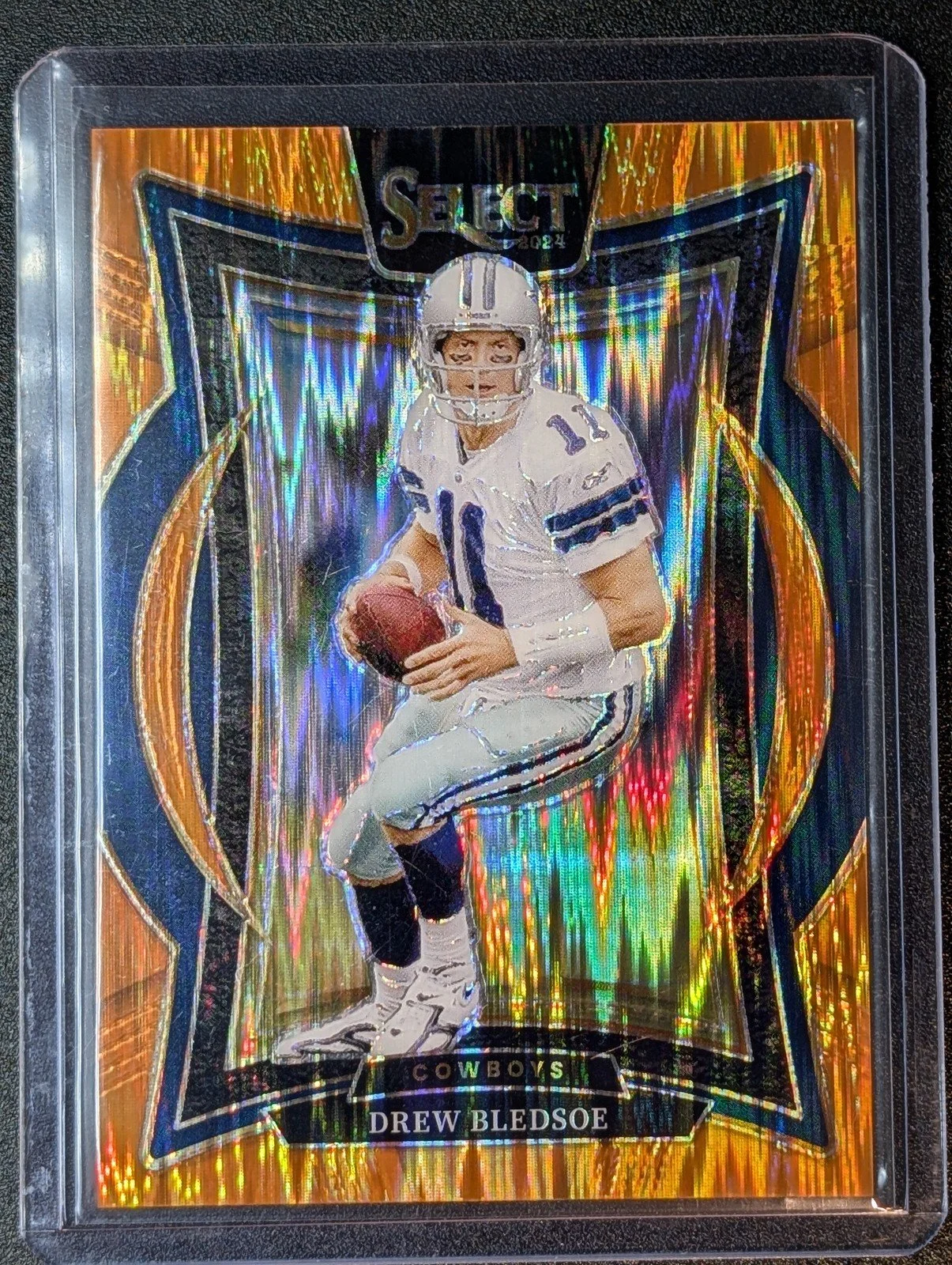 Front of 2024 Panini Select #53 Drew Bledsoe Orange Prizm Shock #/499
