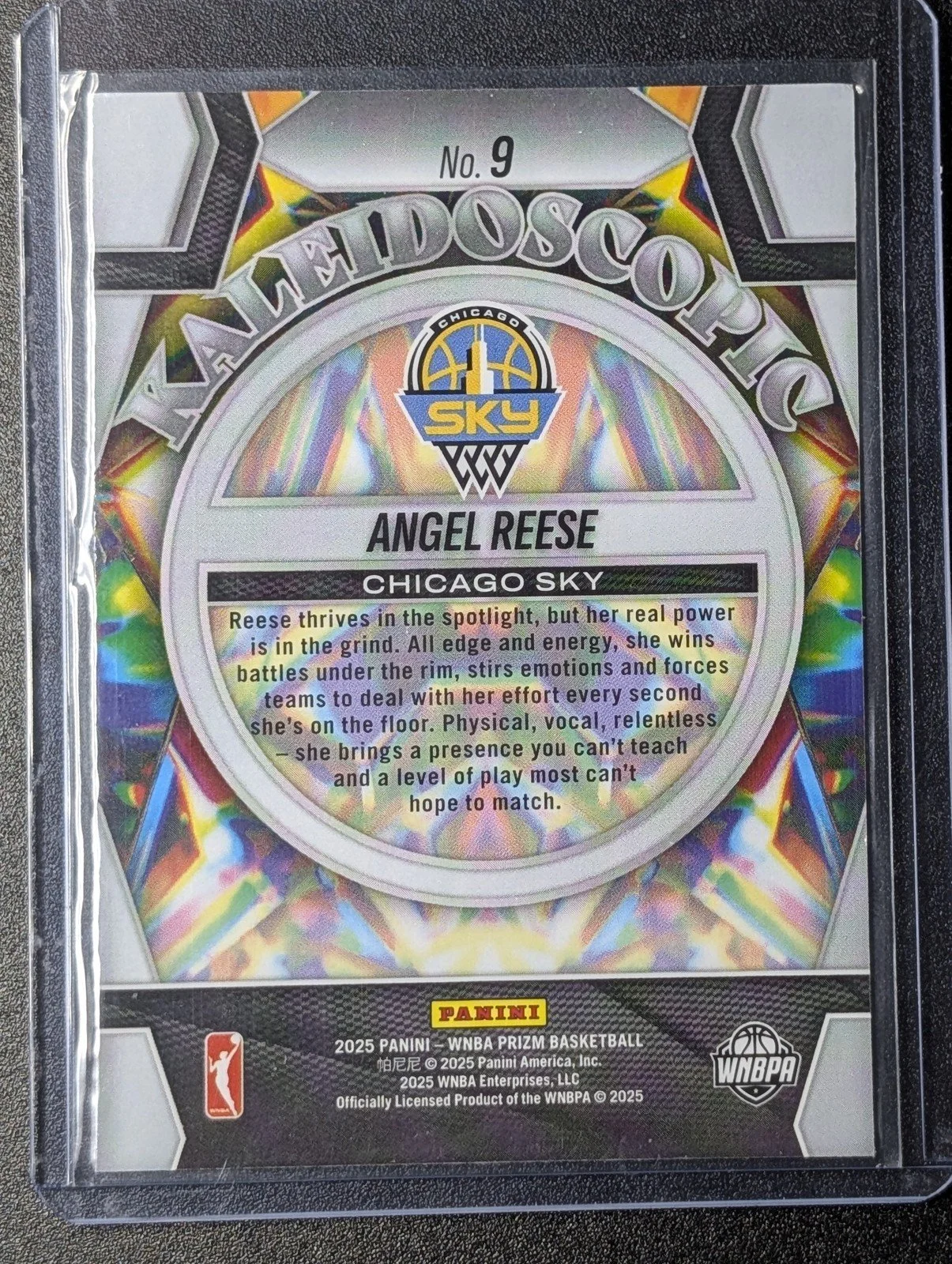 Back of 2025 Panini Prizm WNBA #9 Angel Reese Kaleidoscopic