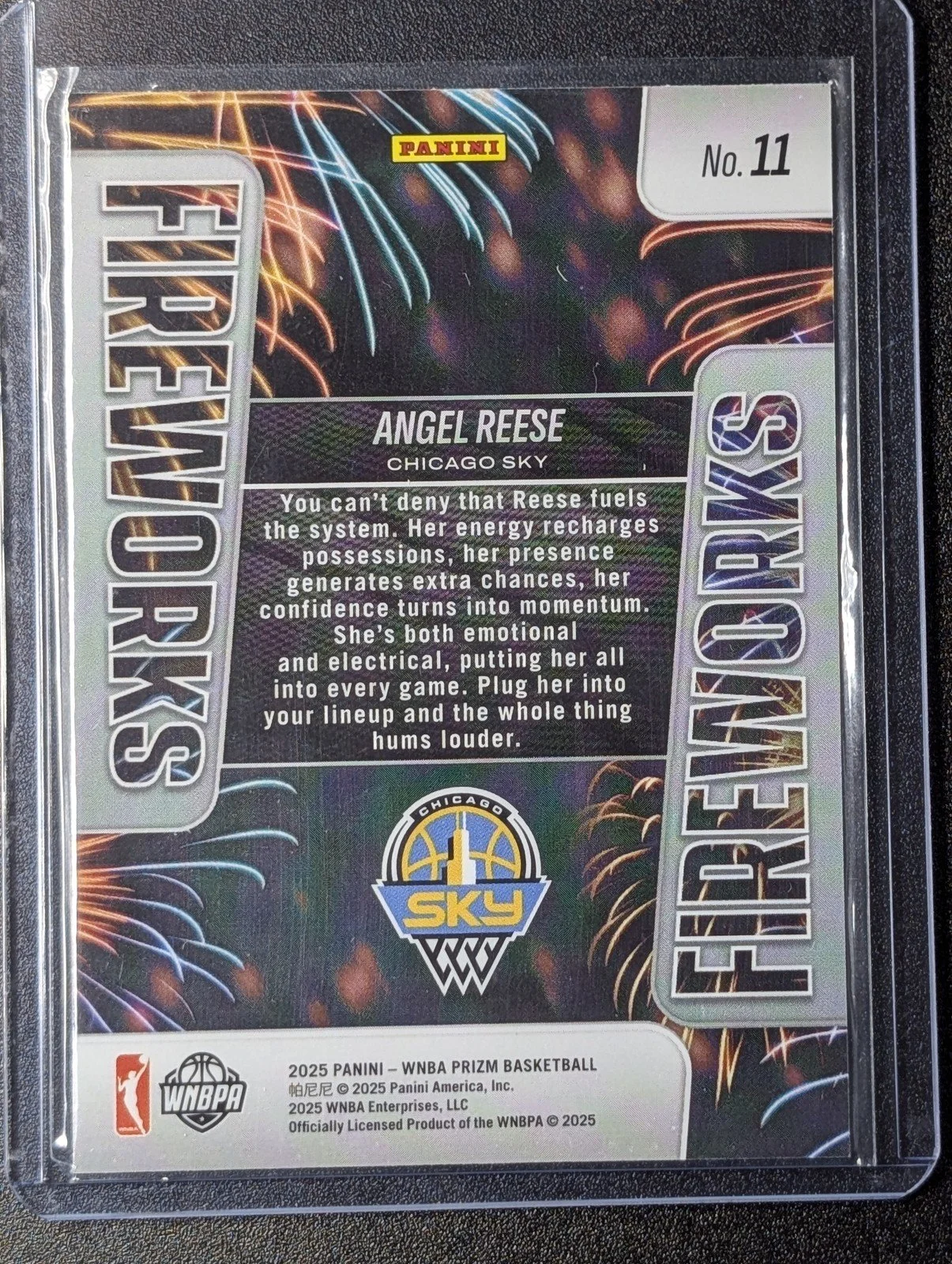 Back of 2025 Panini Prizm WNBA #11 Angel Reese Fireworks