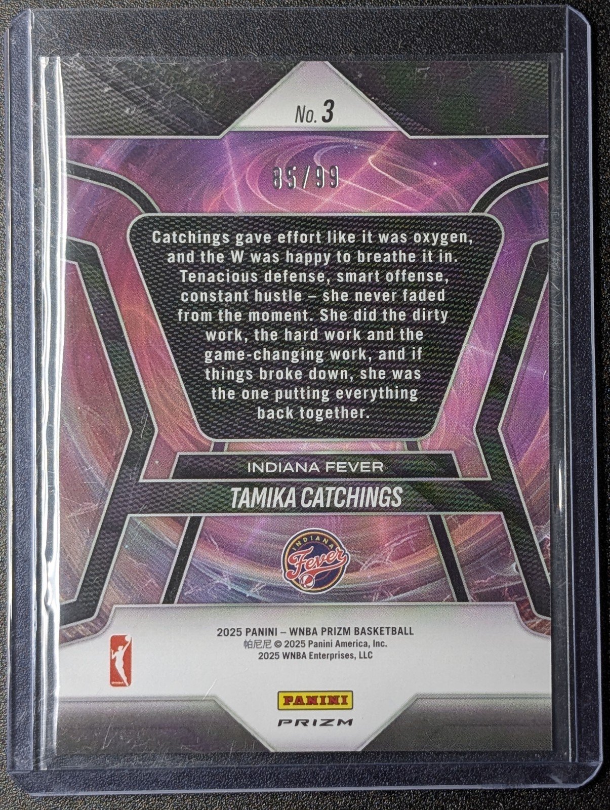 Back of 2025 Panini Prizm WNBA #3 Tamika Catchings Pioneers Prizms Red #/99