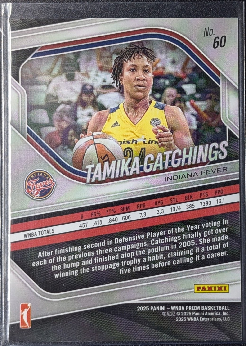 Back of 2025 Panini Prizm WNBA #60 Tamika Catchings Swirl Prizms