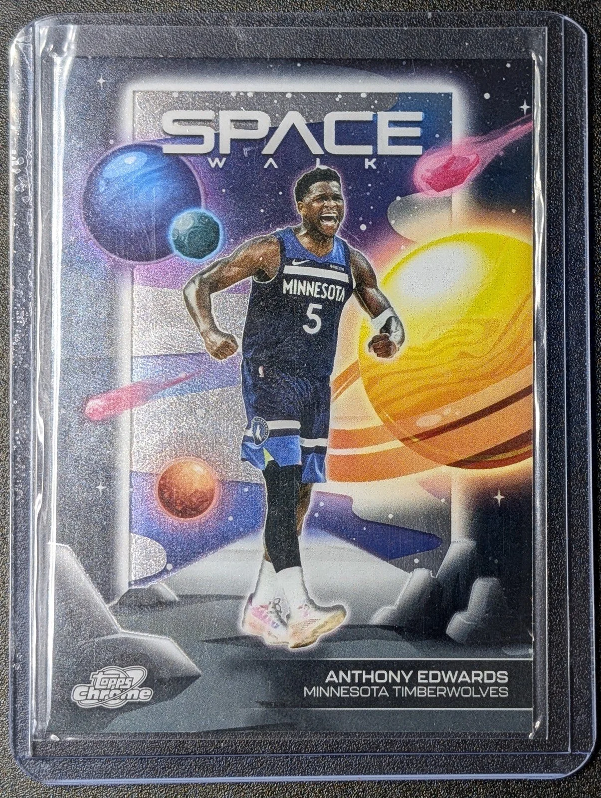 Front of 2025-26 Topps Chrome Cosmic Anthony Edwards Spacewalk SW-5