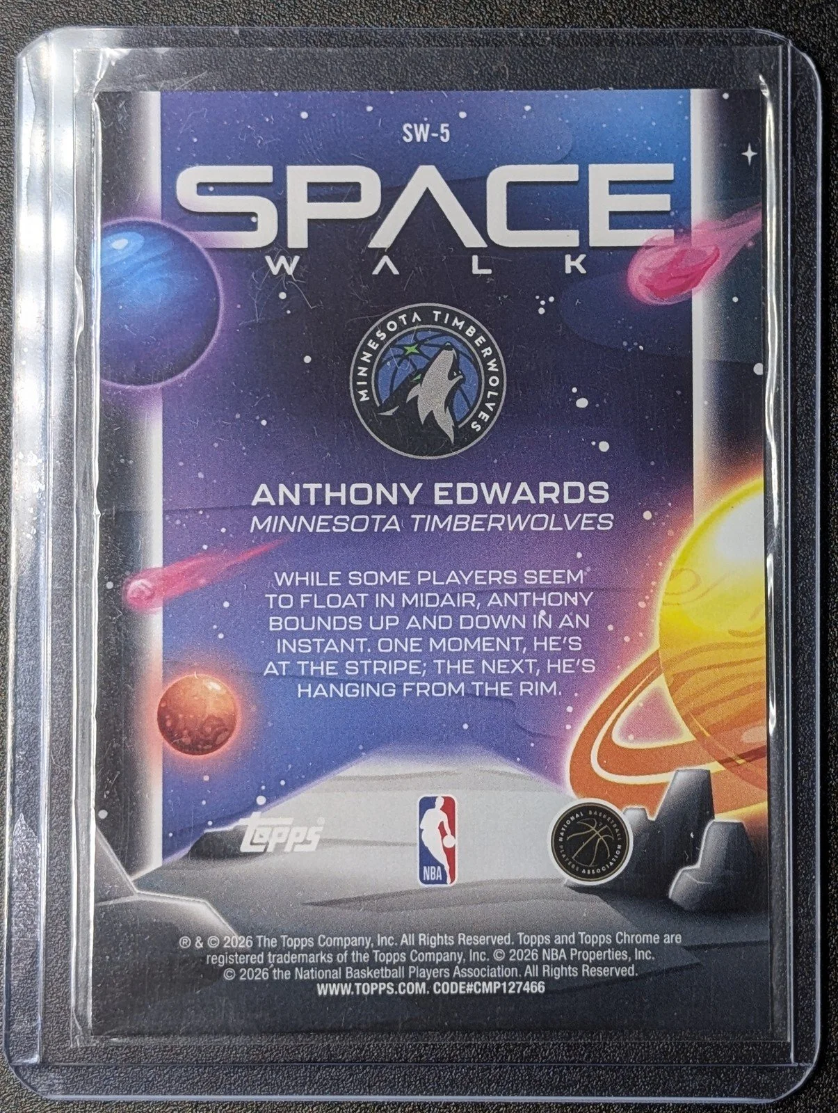 Back of 2025-26 Topps Chrome Cosmic Anthony Edwards Spacewalk SW-5