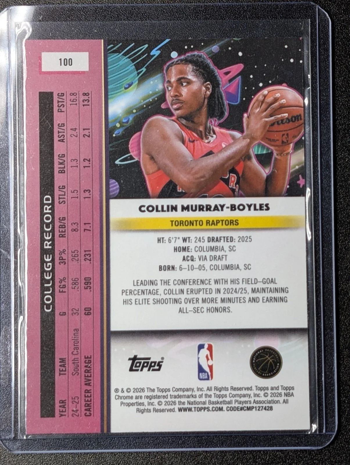 Back of 2025-26 Topps Chrome Cosmic #100 Collin Murray-Boyles