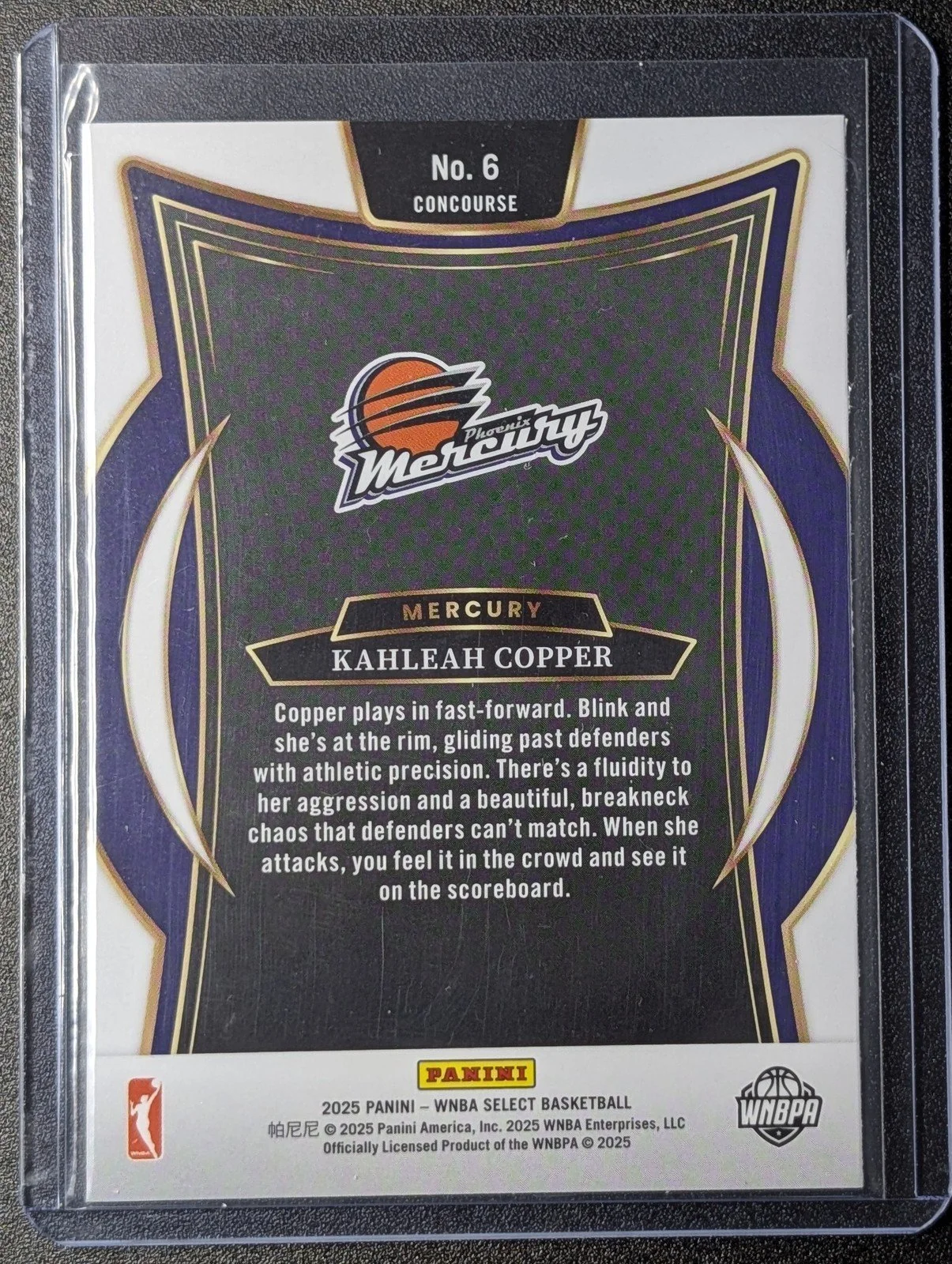 Back of 2025 Panini Select WNBA #6 Kahleah Copper