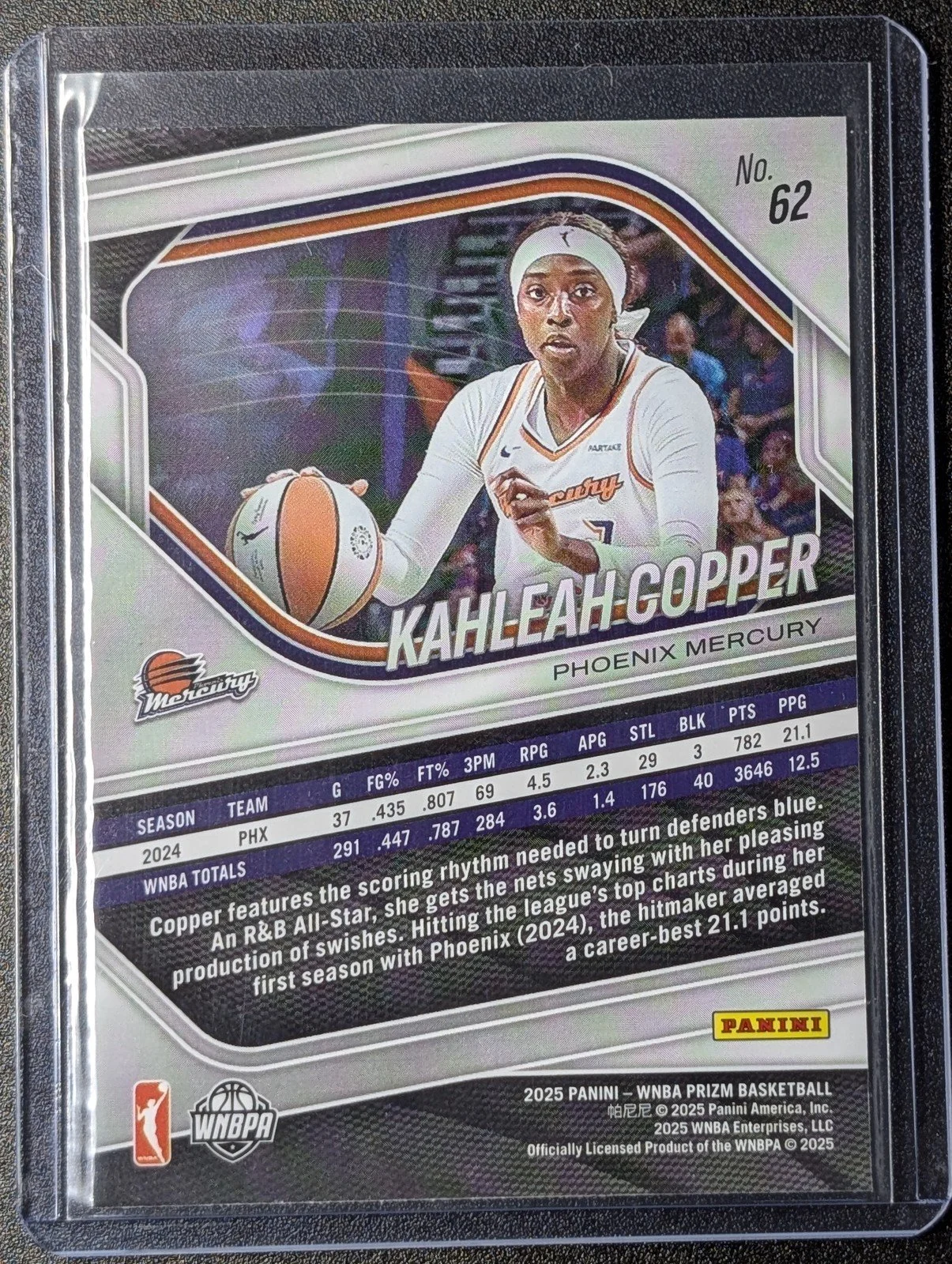 Back of 2025 Panini Prizm WNBA #62 Kahleah Copper