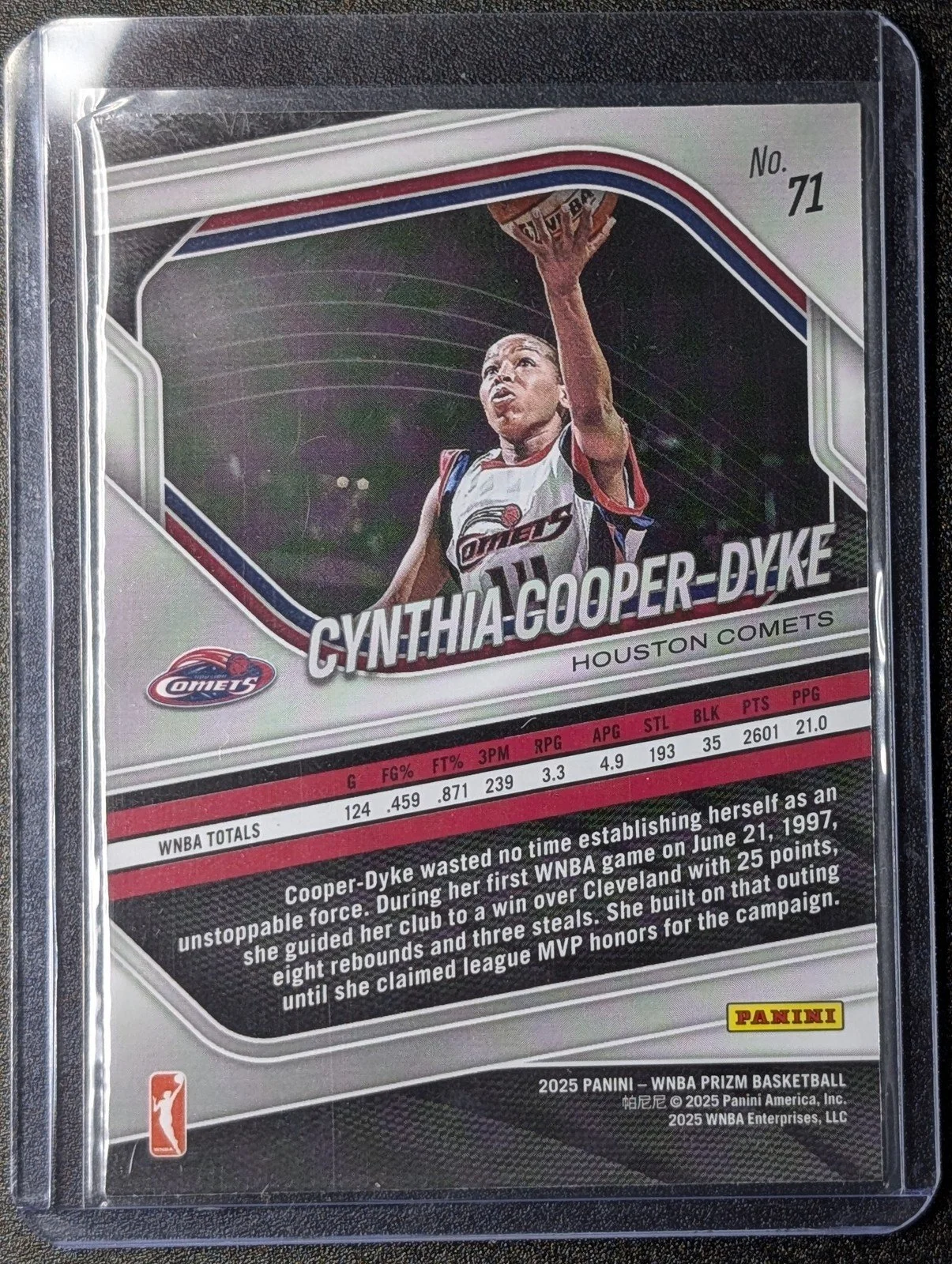 Back of 2025 Panini Prizm WNBA #71 Cynthia Cooper-Dyke