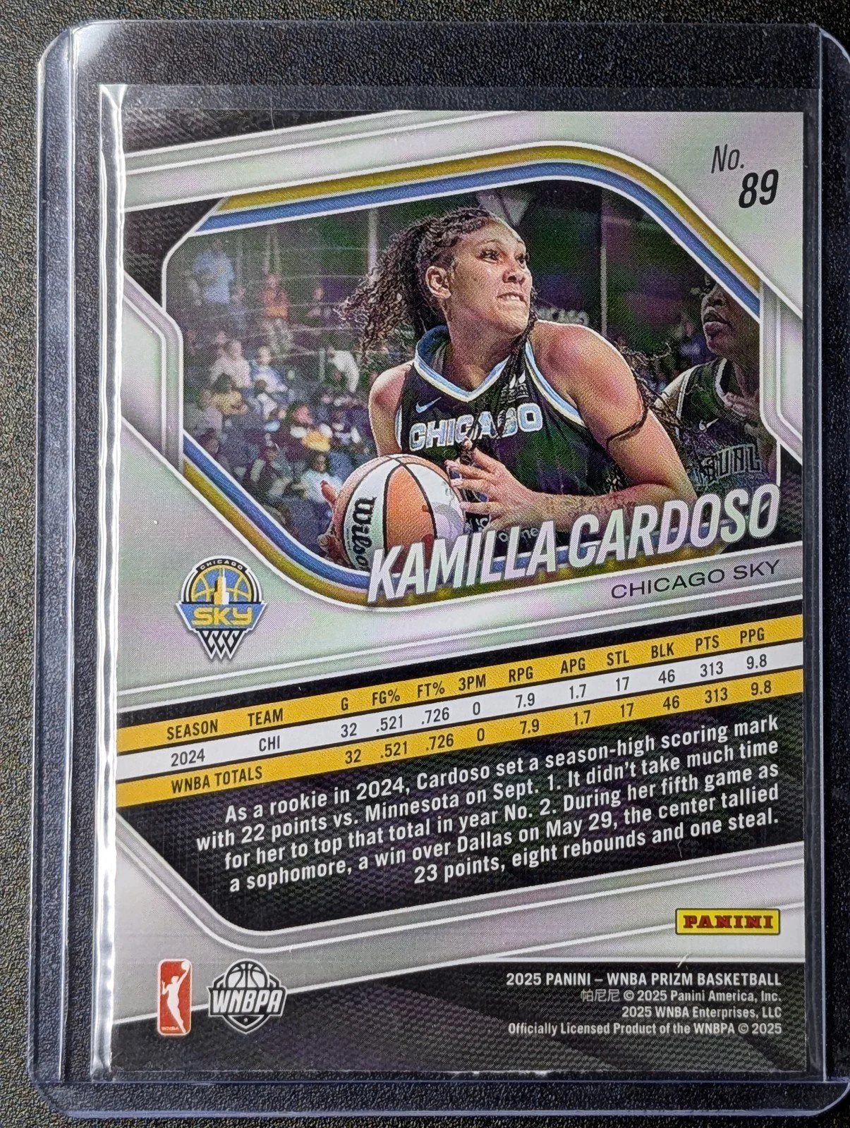 Back of 2025 Panini Prizm WNBA #89 Kamilla Cardoso Silver Prizms