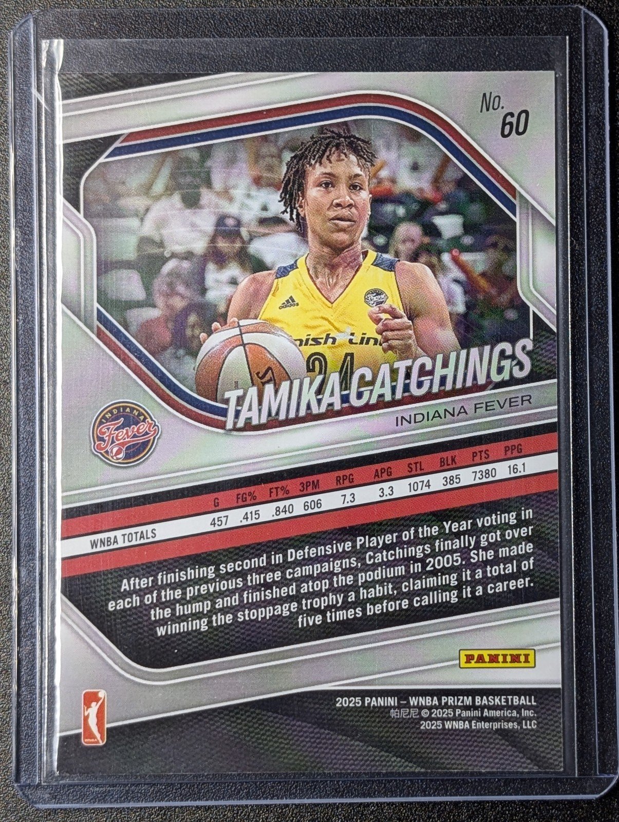 Back of 2025 Panini Prizm WNBA #60 Tamika Catchings