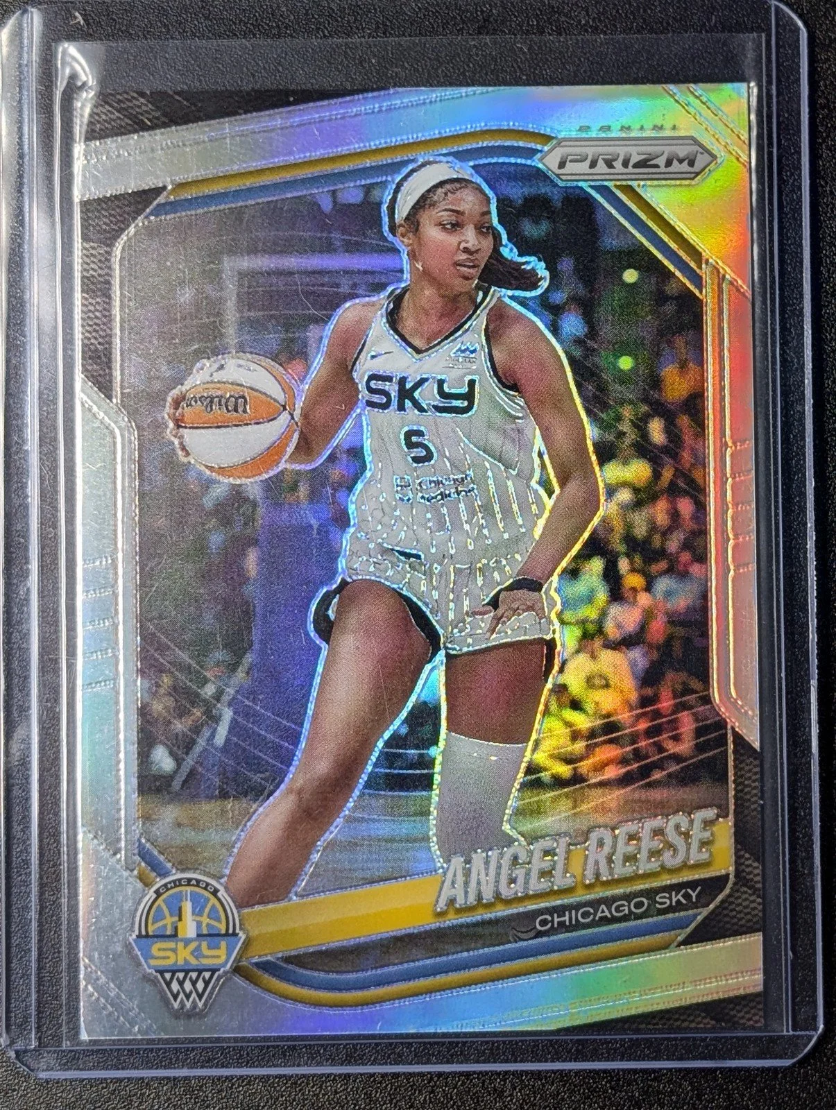 Front of 2025 Panini Prizm WNBA #92 Angel Reese Silver Prizms