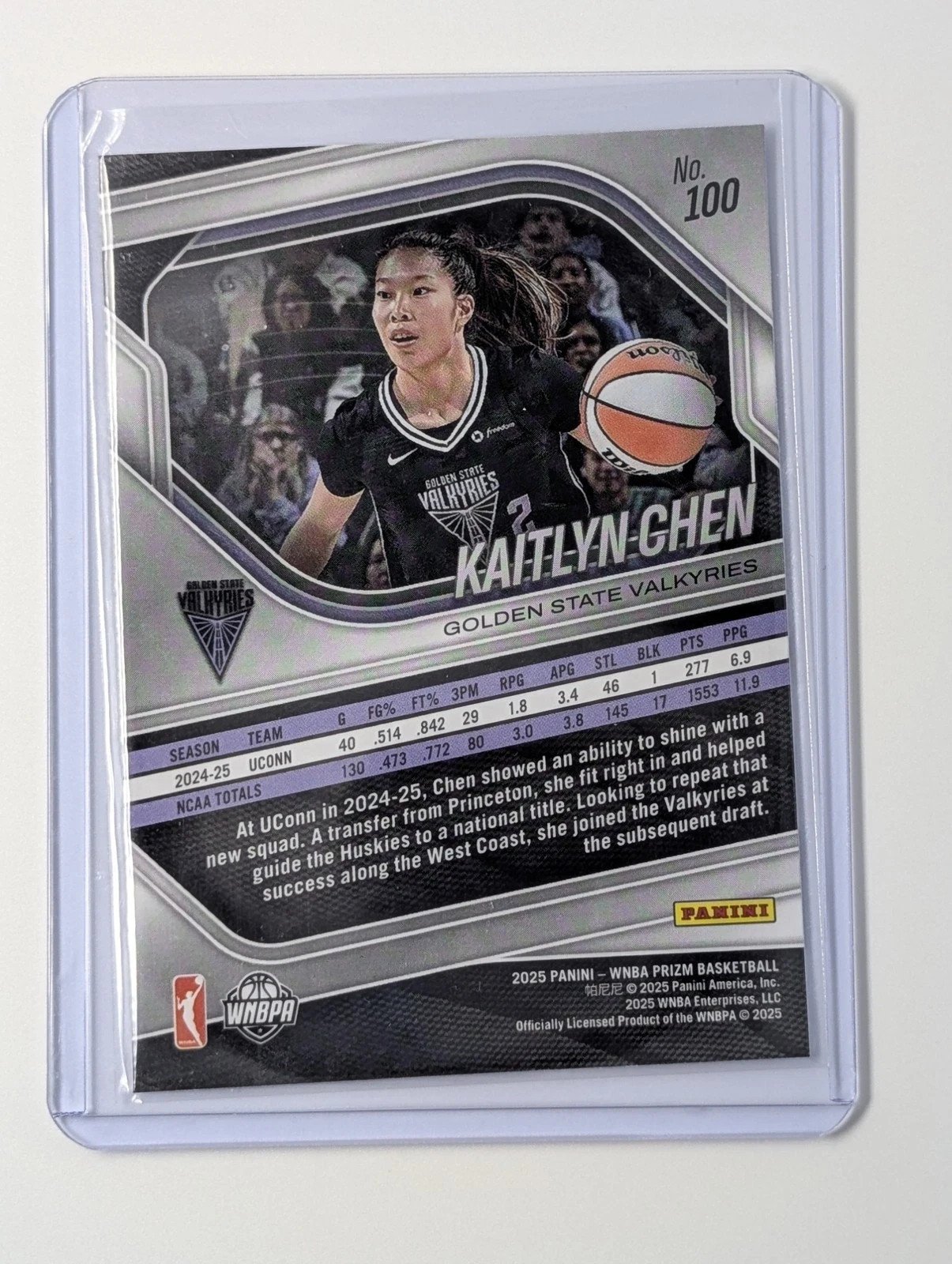 Back of 2025 Panini Prizm WNBA #100 Kaitlyn Chen