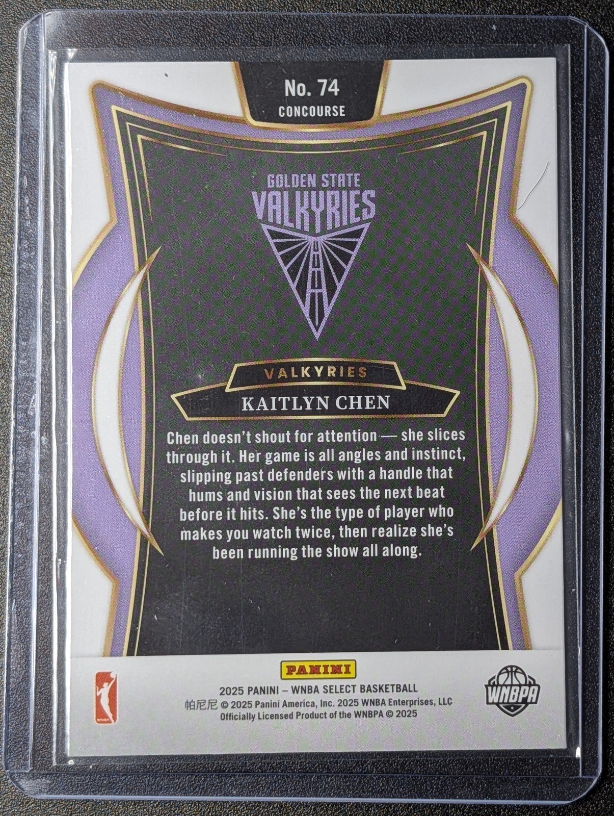 Back of 2025 Panini Prizm WNBA #74 Kaitlyn Chen RC