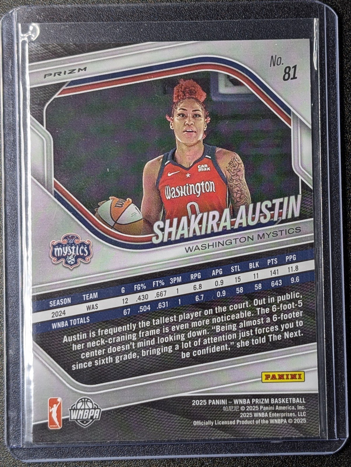 Back of 2025 Panini Prizm WNBA #81 Shakira Austin Blue Velocity Prizms